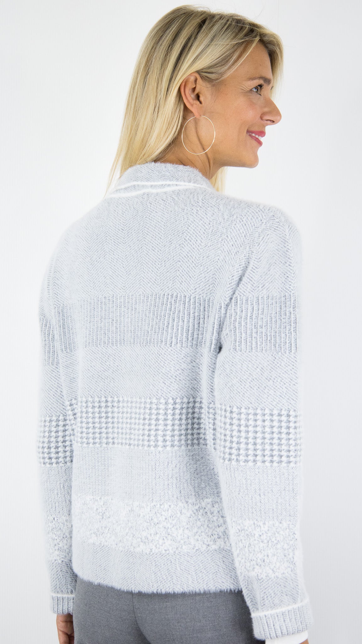 GILET MAILLE JACQUARD POILU GRIS BIANCA BESSE 68013