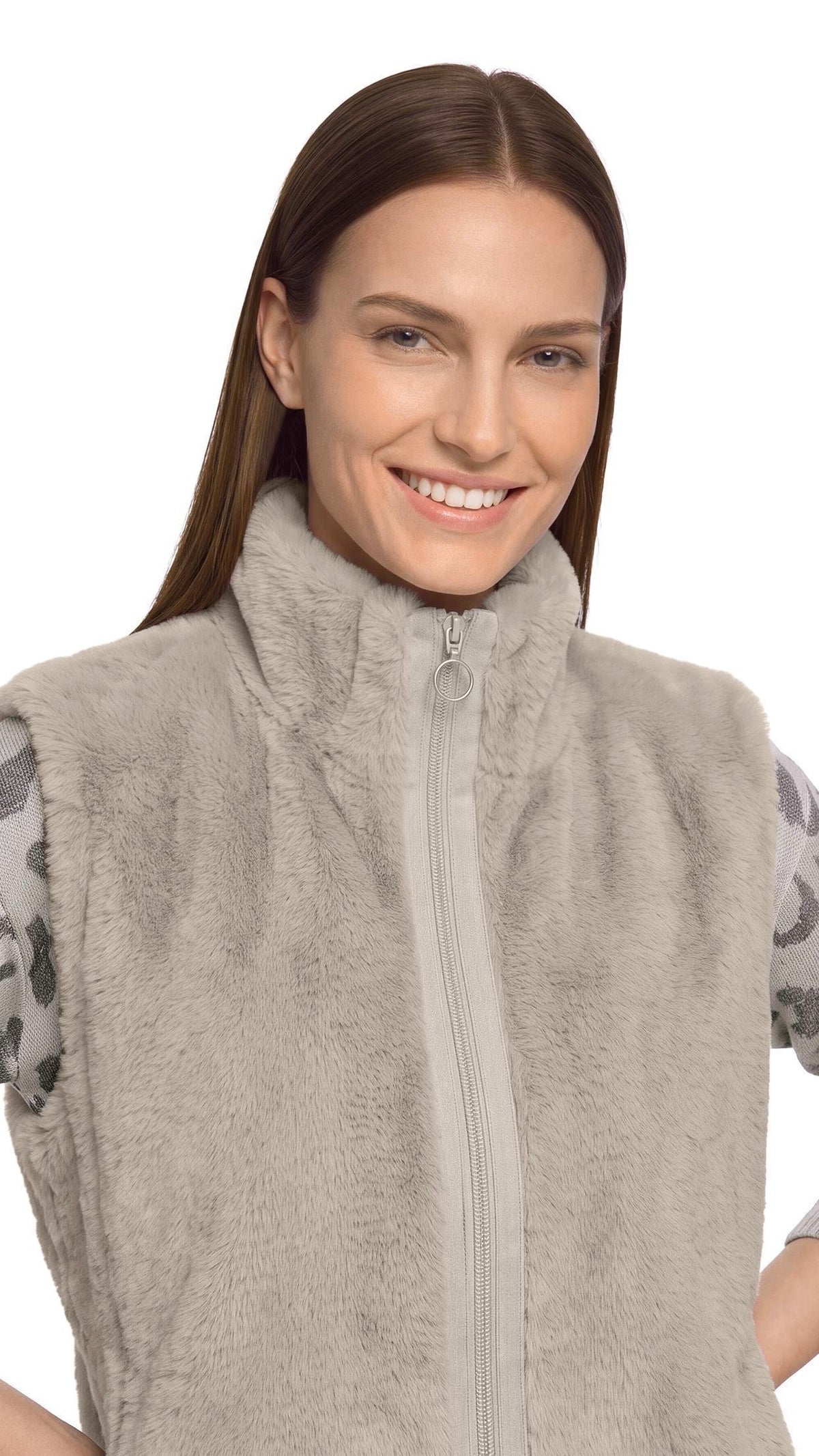 GILET SANS MANCHES EN FAUSSE FOURRURE BETTY BARCLAY 7241/2901#COLOR_7304/BRIGHT TAUPE
