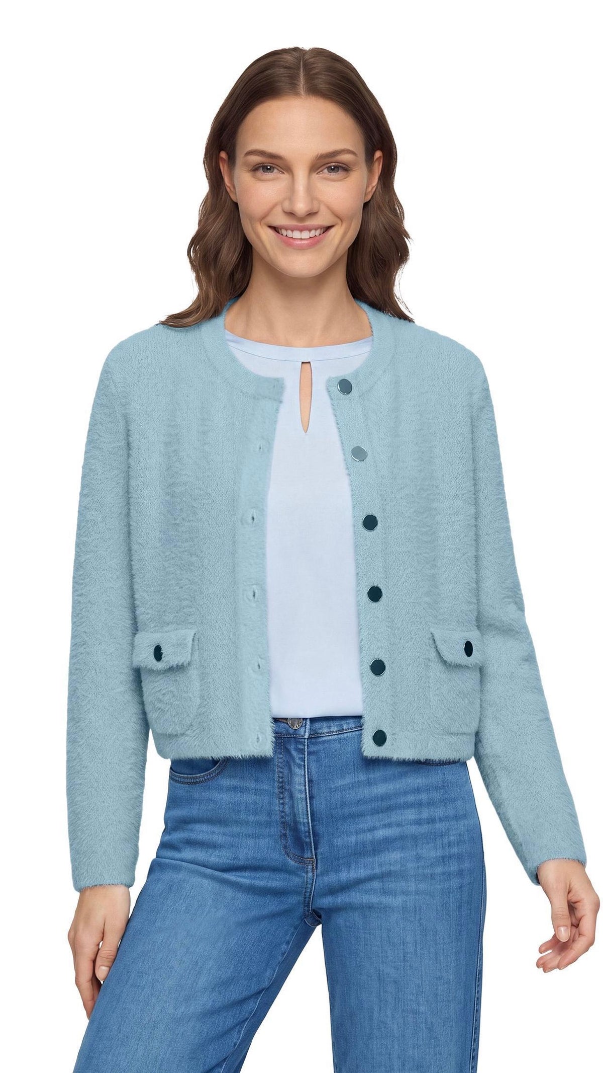 GILET POILU POUR FEMME BETTY BARCLAY 5496/2034#COLOR_8470/BLUE FOG CIEL