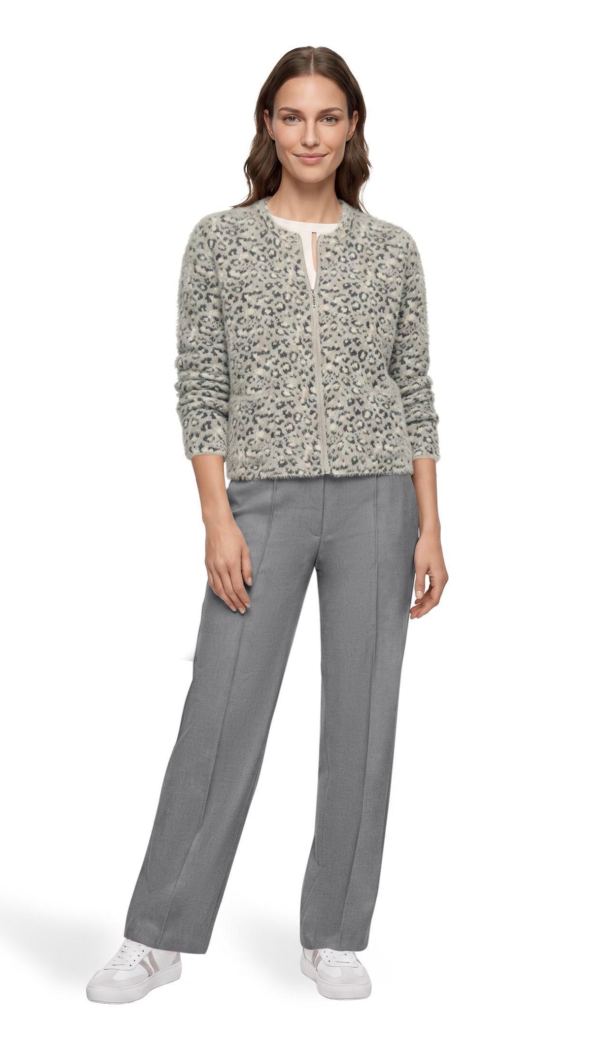 GILET ZIPPE LEOPARD GRIS BEIGE BETTY BARCLAY 5514/2056