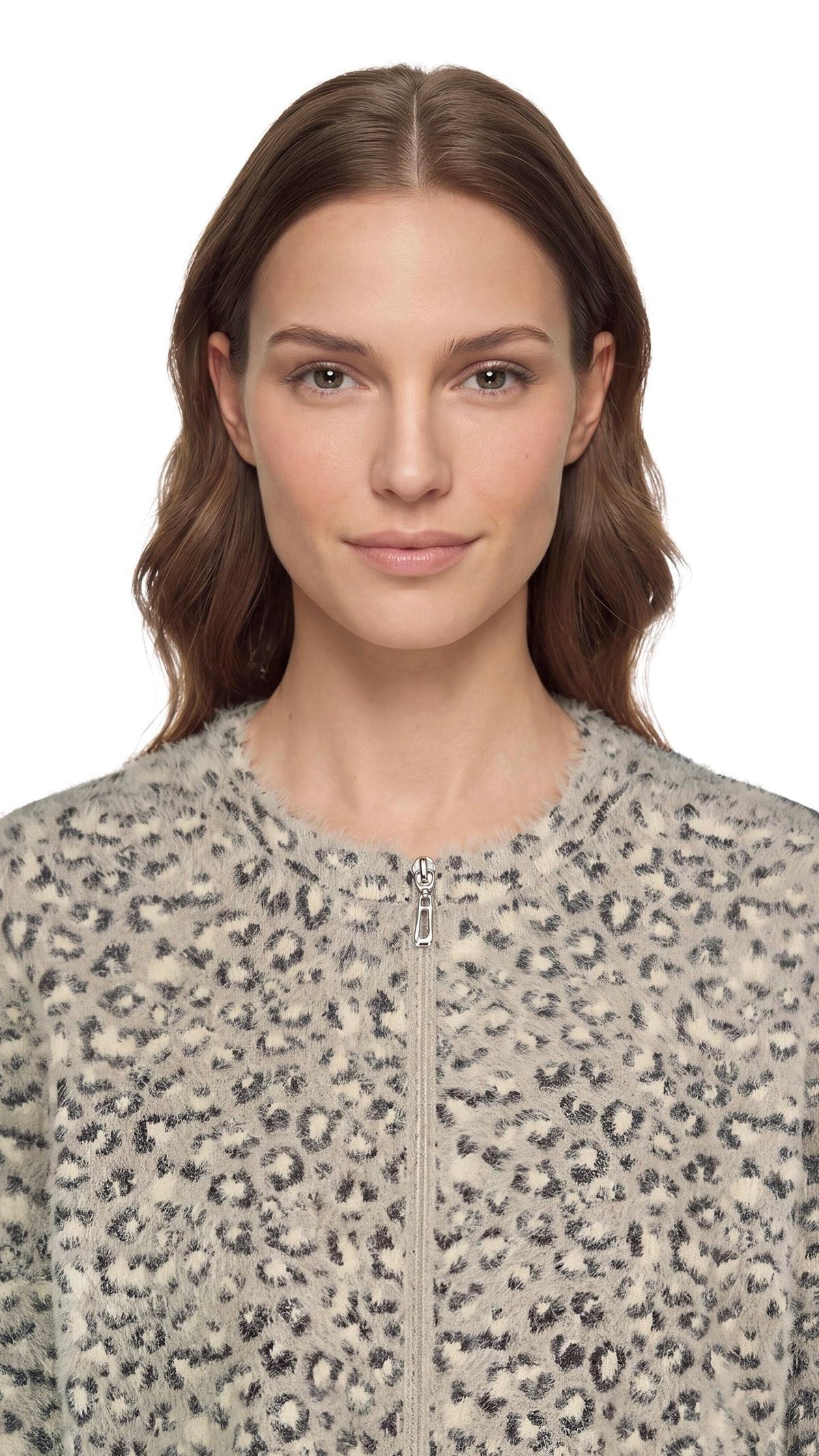 GILET ZIPPE LEOPARD GRIS BEIGE BETTY BARCLAY 5514/2056