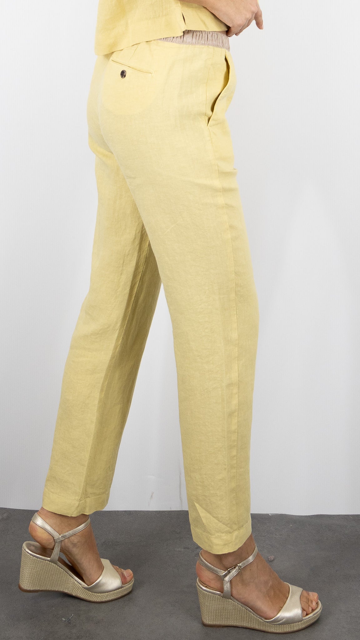 PANTALON TAILLE ELASTIQUE EN LIN POUR FEMME HARTFORD PIROL#COLOR_23/CORN JAUNE