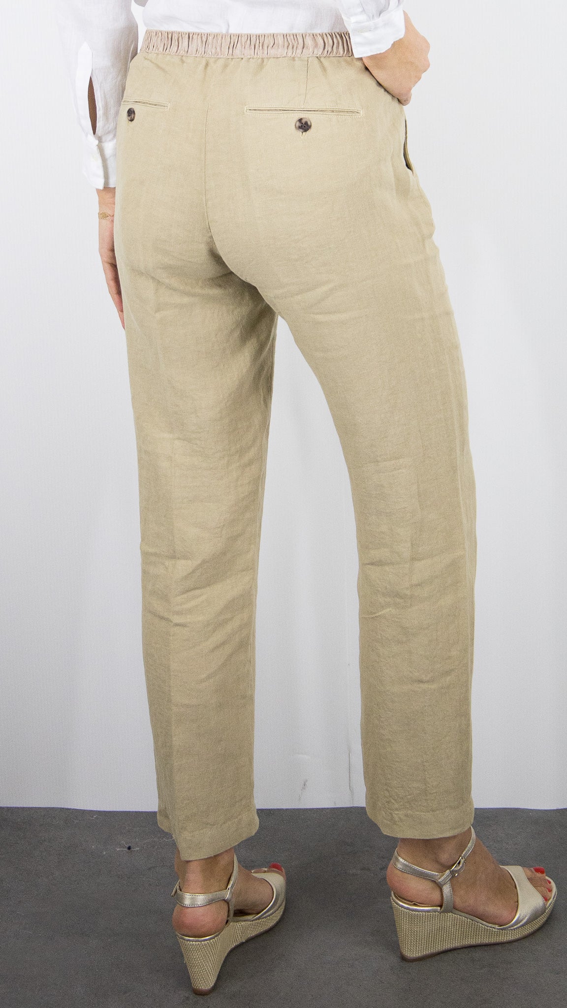PANTALON TAILLE ELASTIQUE EN LIN POUR FEMME HARTFORD PIROL#COLOR_27/DUNE BEIGE FONCE