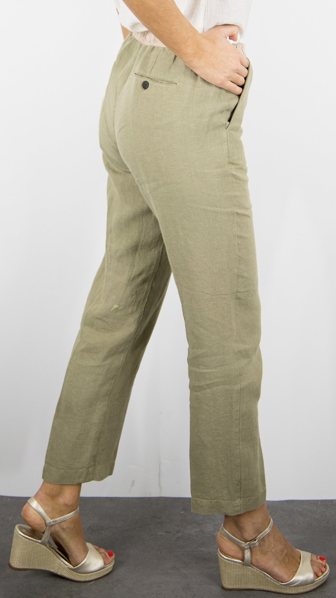 PANTALON TAILLE ELASTIQUE EN LIN POUR FEMME HARTFORD PIROL#COLOR_34/SAFARI KAKI CLAIR