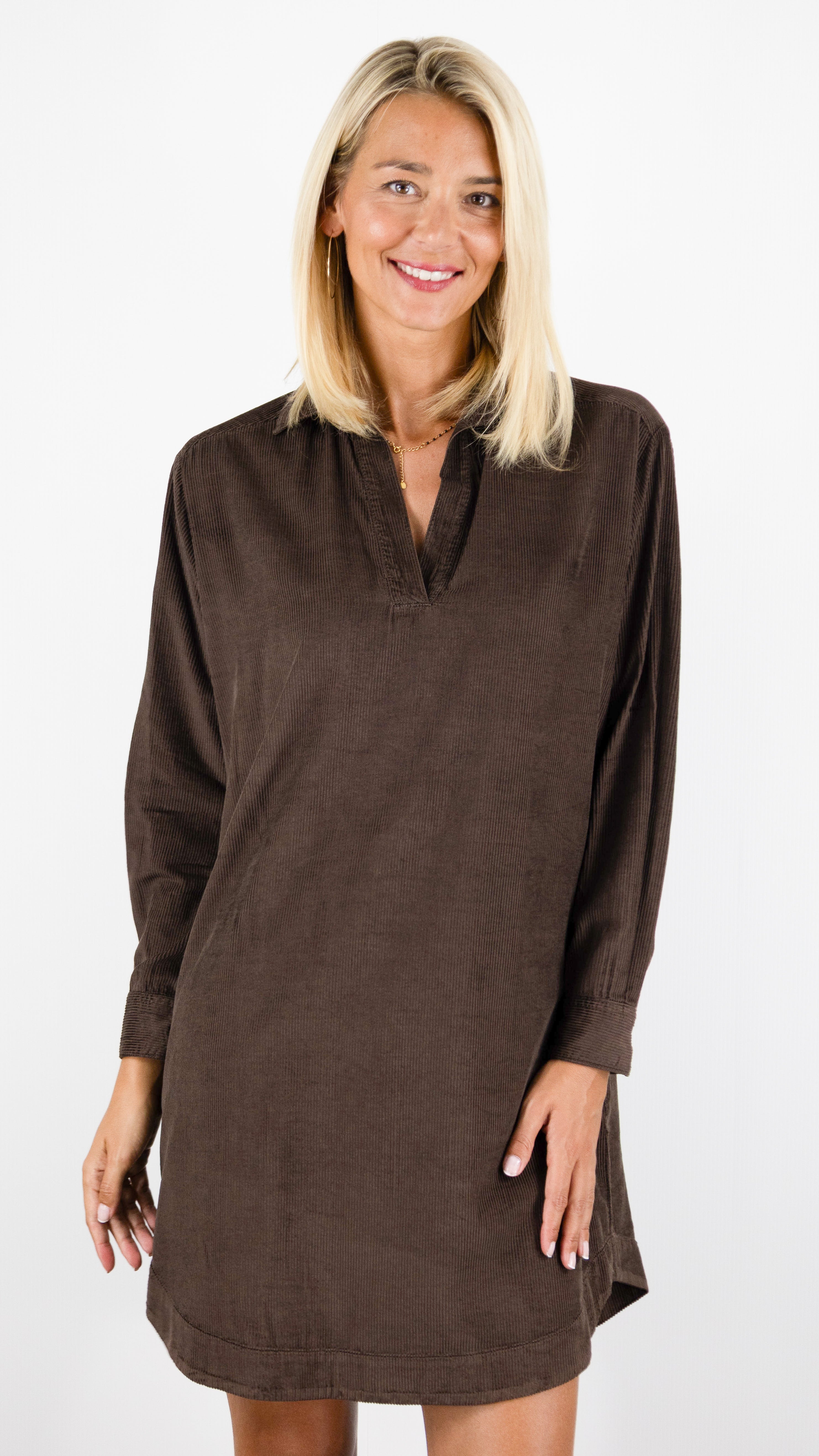 ROBE CHEMISE EN VELOURS COL TUNISIEN HARTFORD RUSK#COLOR_28/CHOCO