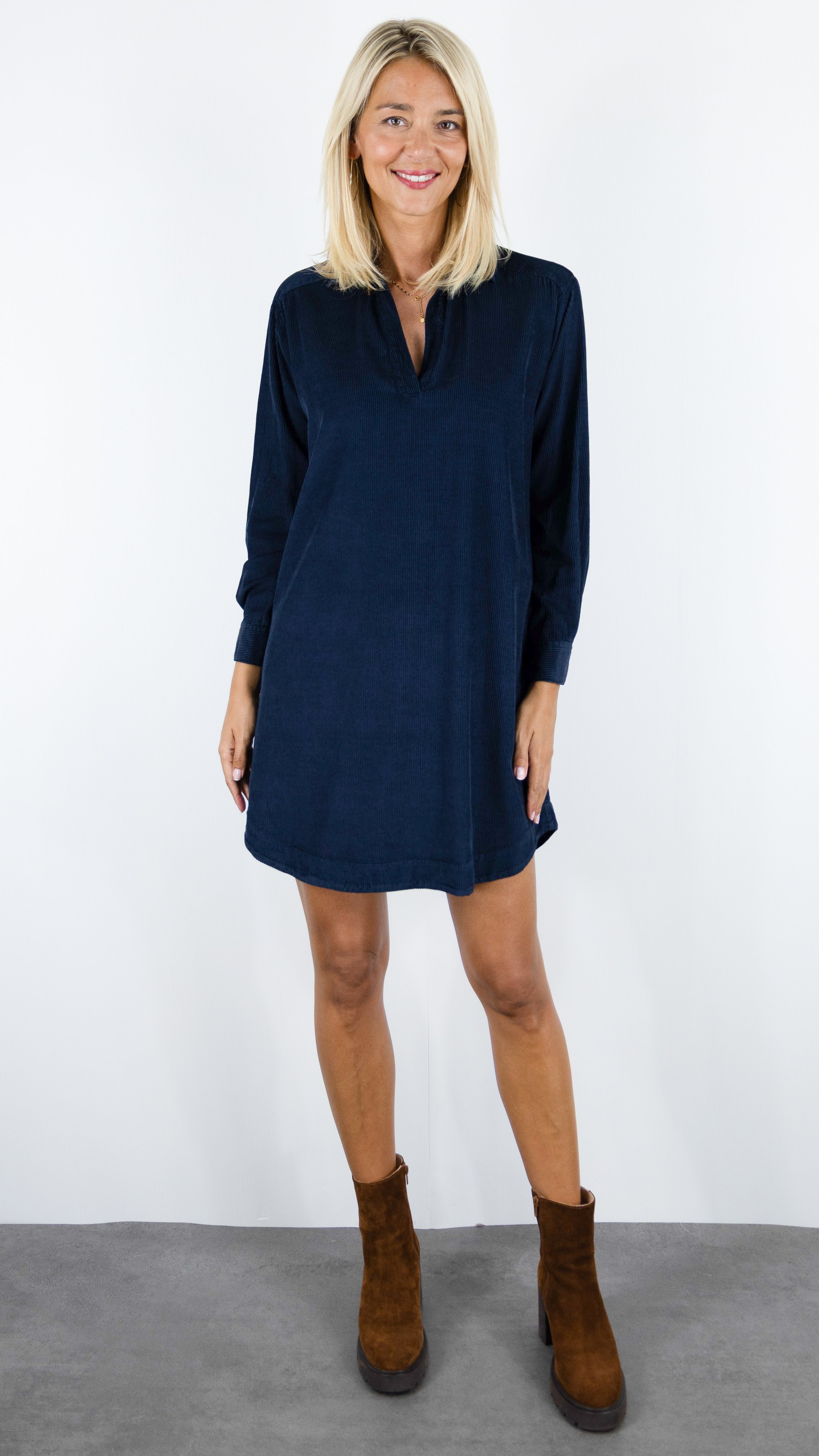 ROBE CHEMISE EN VELOURS COL TUNISIEN HARTFORD RUSK#COLOR_43/NIGHT MARINE