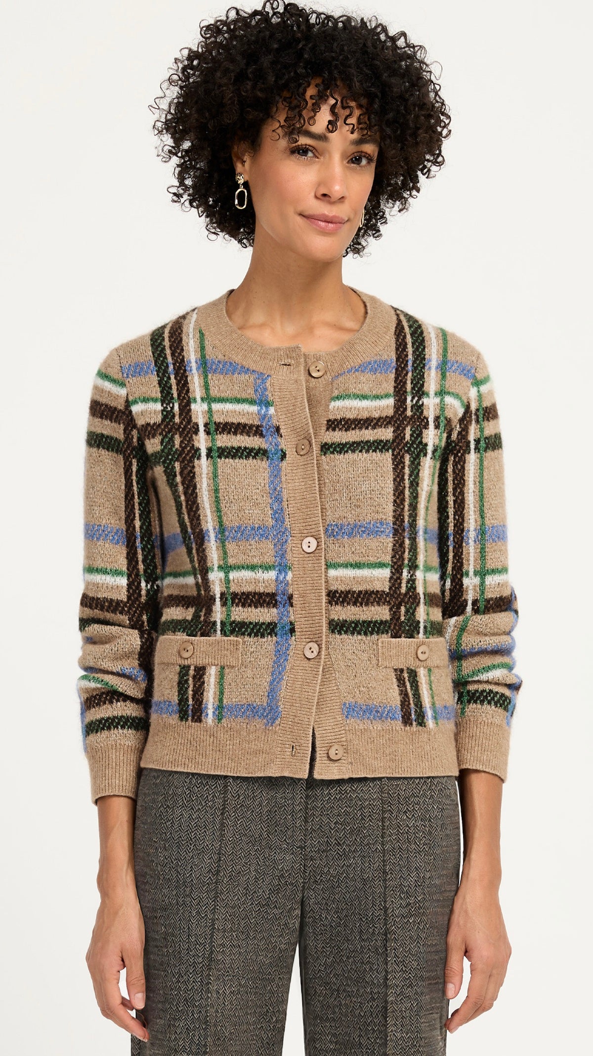 GILET A CARREAUX POUR FEMME BIANCA RANIS 88017 BROWN