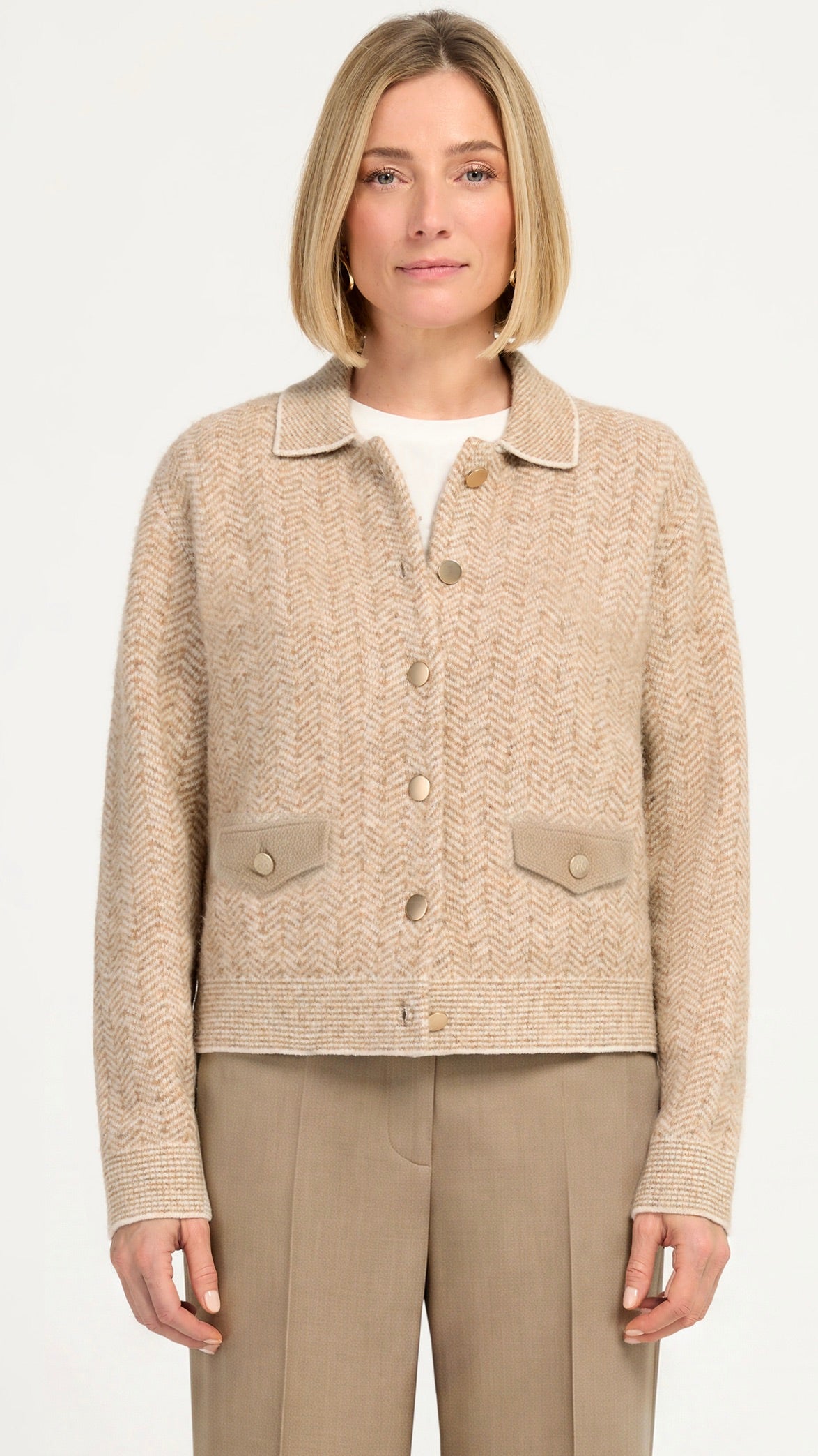 GILET VESTE A CHEVRONS BEIGE POUR FEMME BIANCA KOSMOS 88032