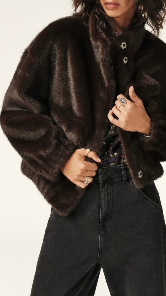 BLOUSON EN FAUSSE FOURRURE CHOCOLAT BASH
