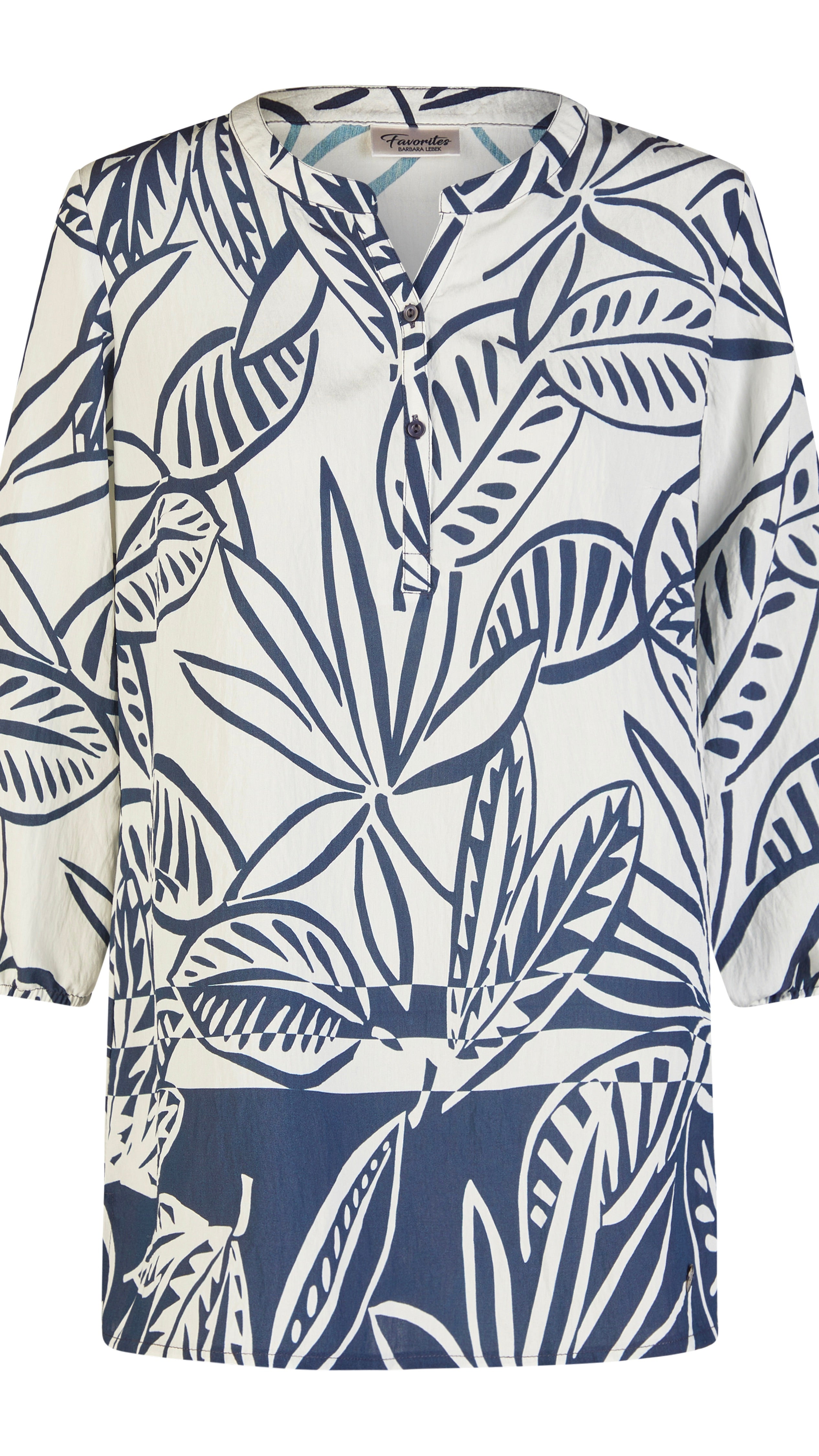 BLOUSE IMPRIME FEUILLAGE MARINE ECRU LEBEK 5568 0062