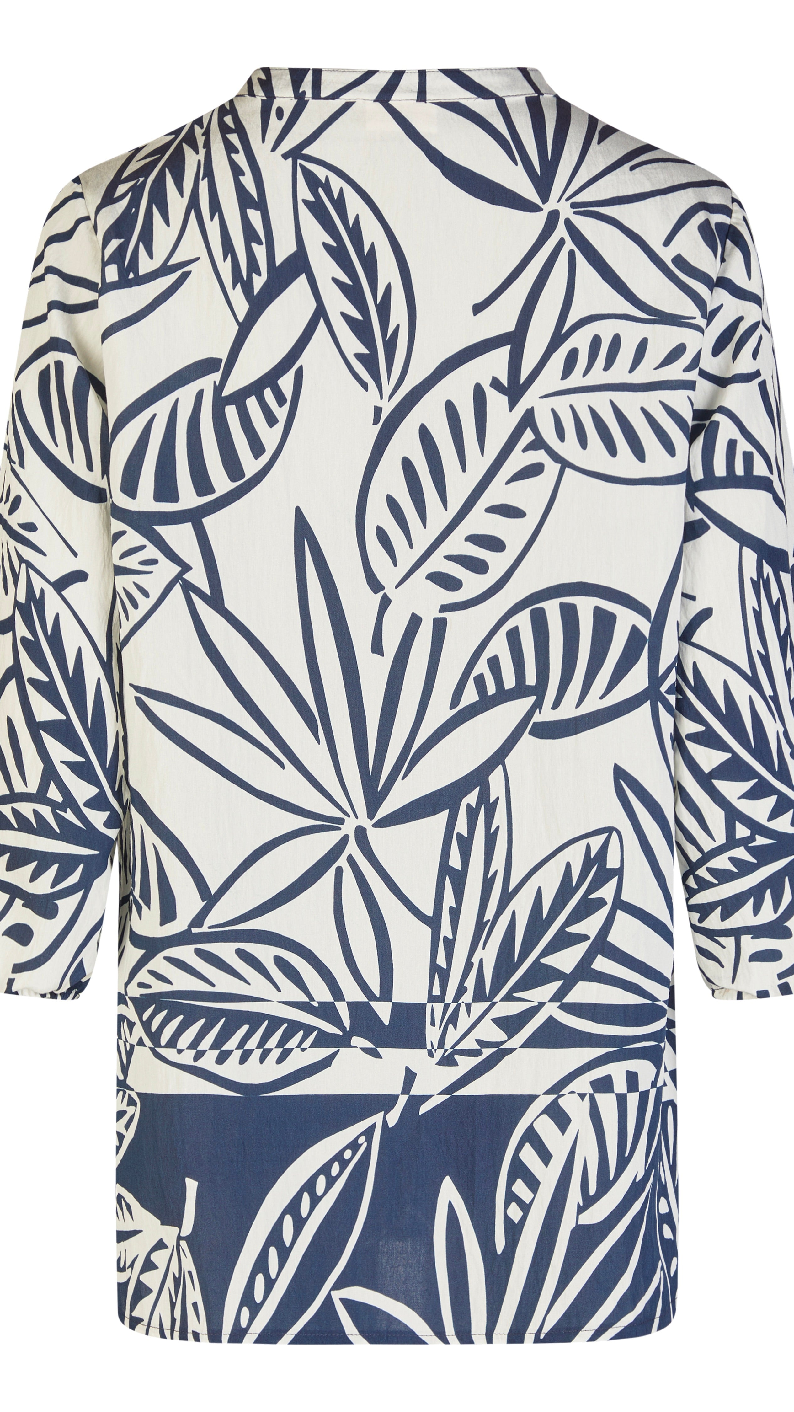 BLOUSE IMPRIME FEUILLAGE MARINE ECRU LEBEK 5568 0062