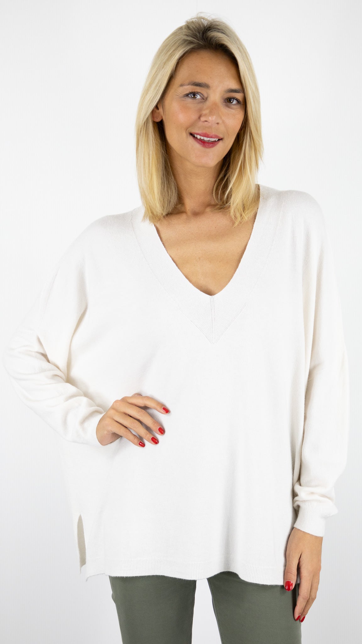 PULL OVERSIZE PONCHO COL V ALEXANDRE LAURENT C8778#COLOR_ECRU