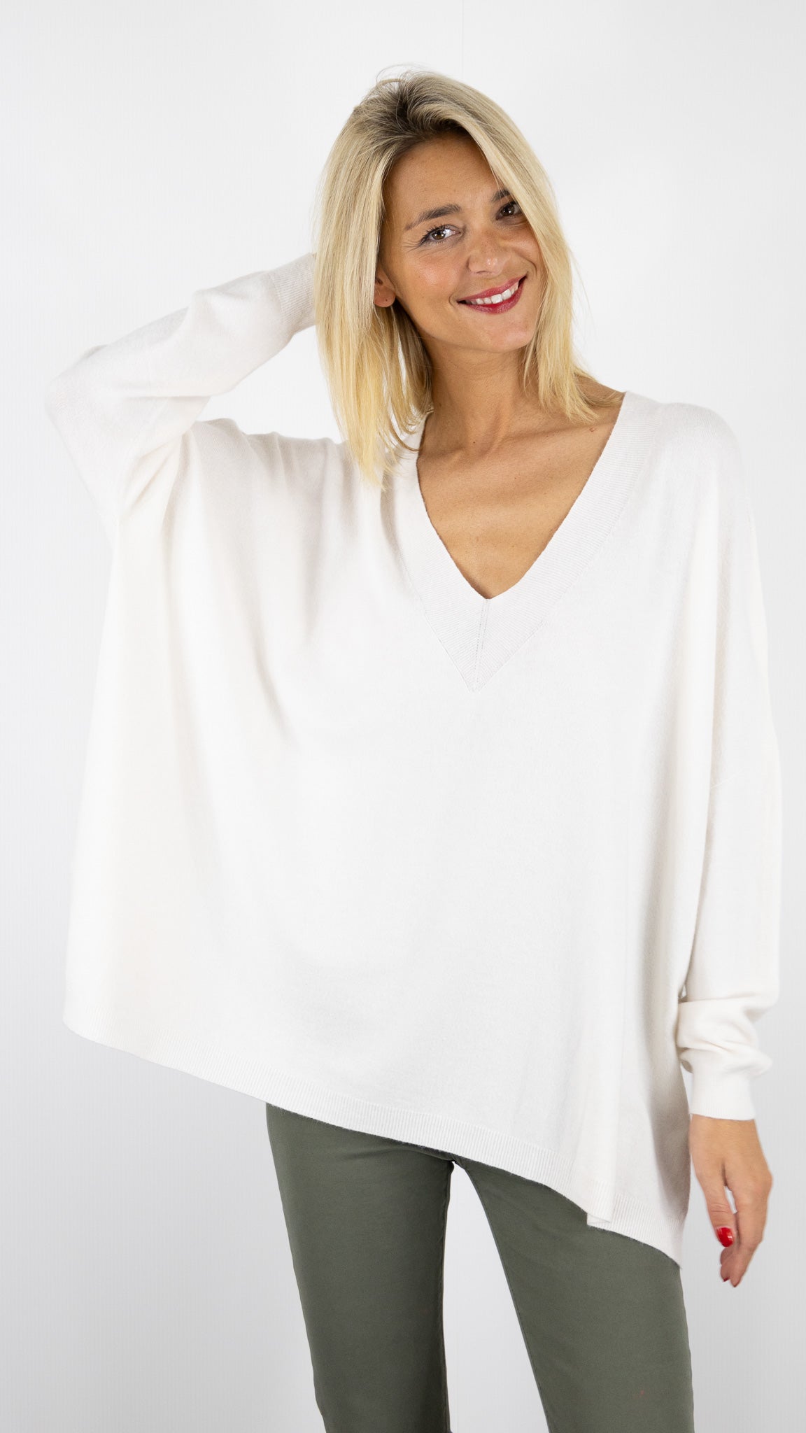 PULL OVERSIZE PONCHO COL V ALEXANDRE LAURENT C8778#COLOR_ECRU