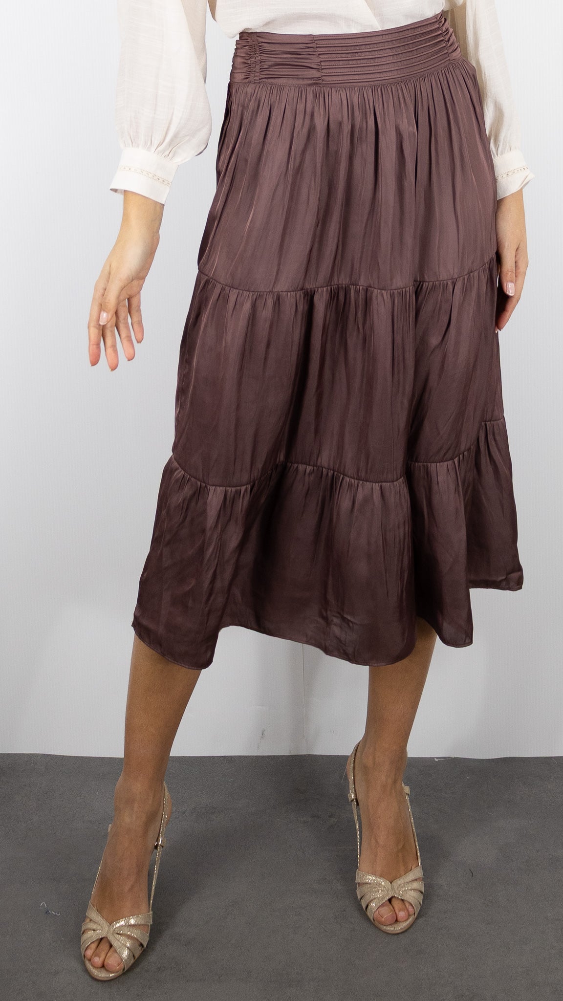 JUPE FLUIDE A VOLANTS BA&SH CAMYLA#COLOR_VIEUX ROSE/BOIS DE ROSE