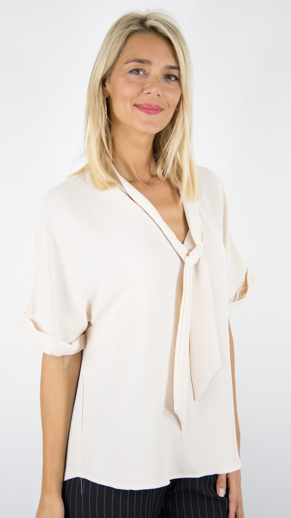 TOP CRAVATTE FLUIDE BEIGE FEMME CEREMONIE EMA BLUE'S CHARLIE/CEY