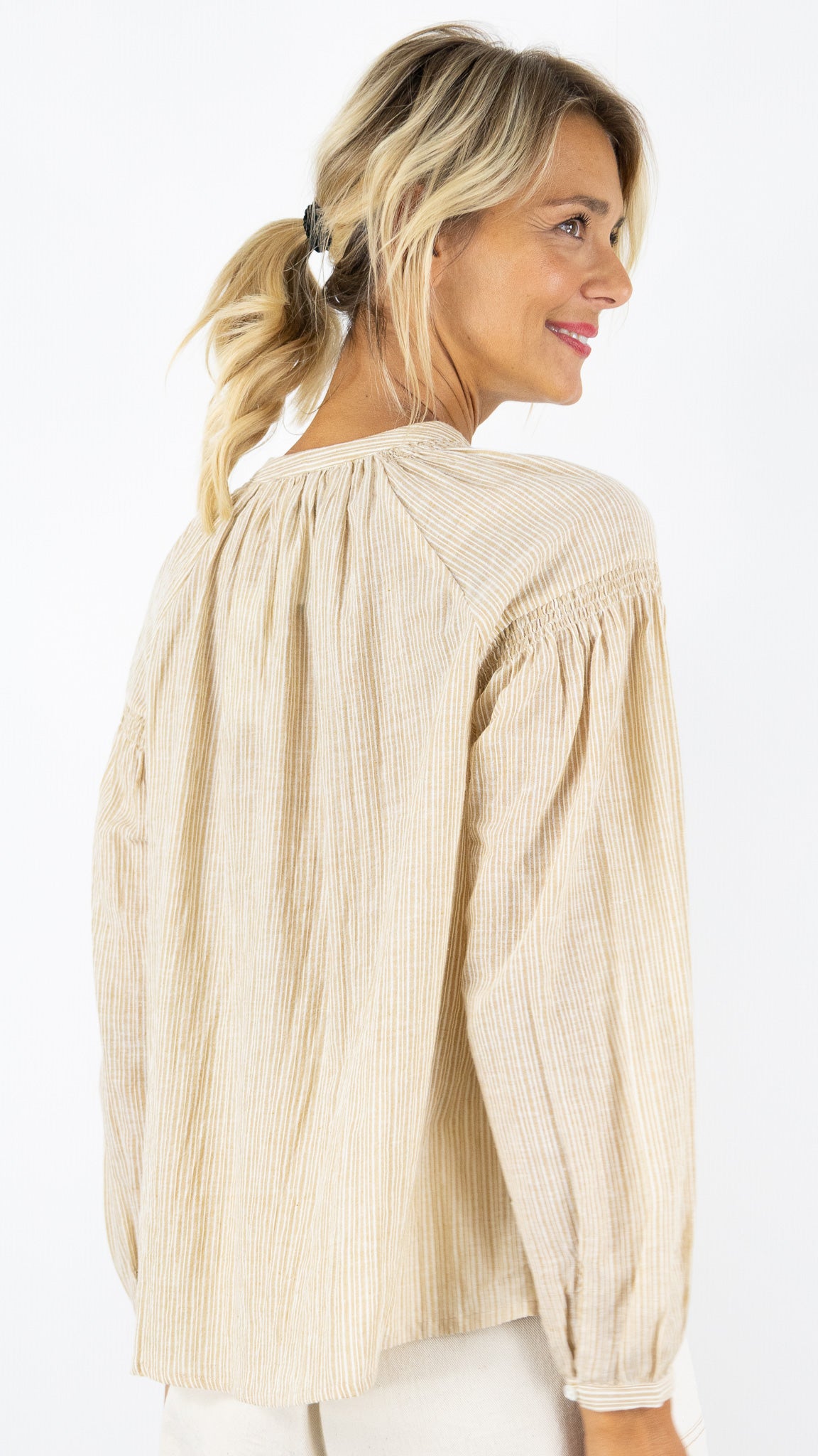 BLOUSE TUNISIENNE RAYEE AMPLE BEIGE ECRU FEMME HARTFORD CIERRA