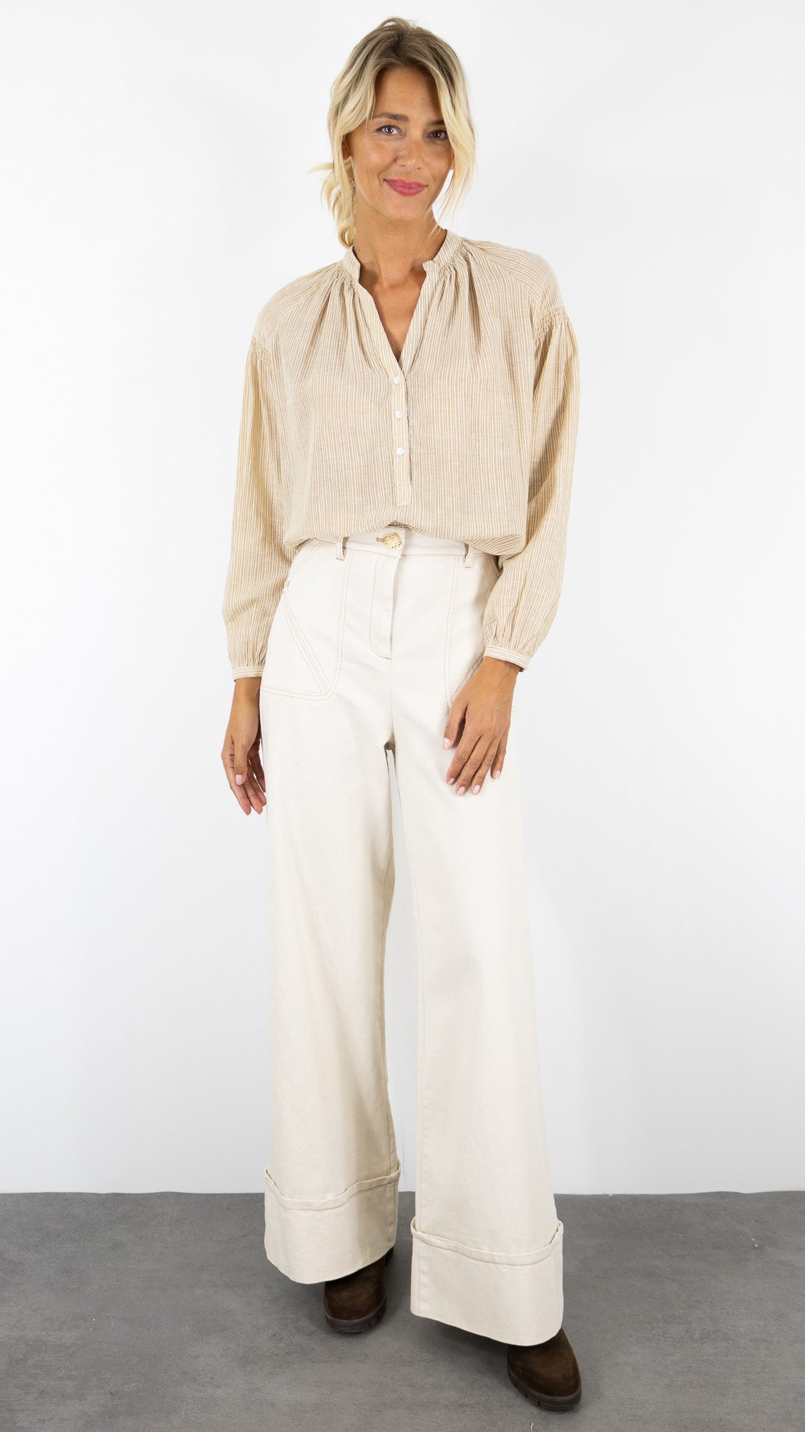 BLOUSE TUNISIENNE RAYEE AMPLE BEIGE ECRU FEMME HARTFORD CIERRA