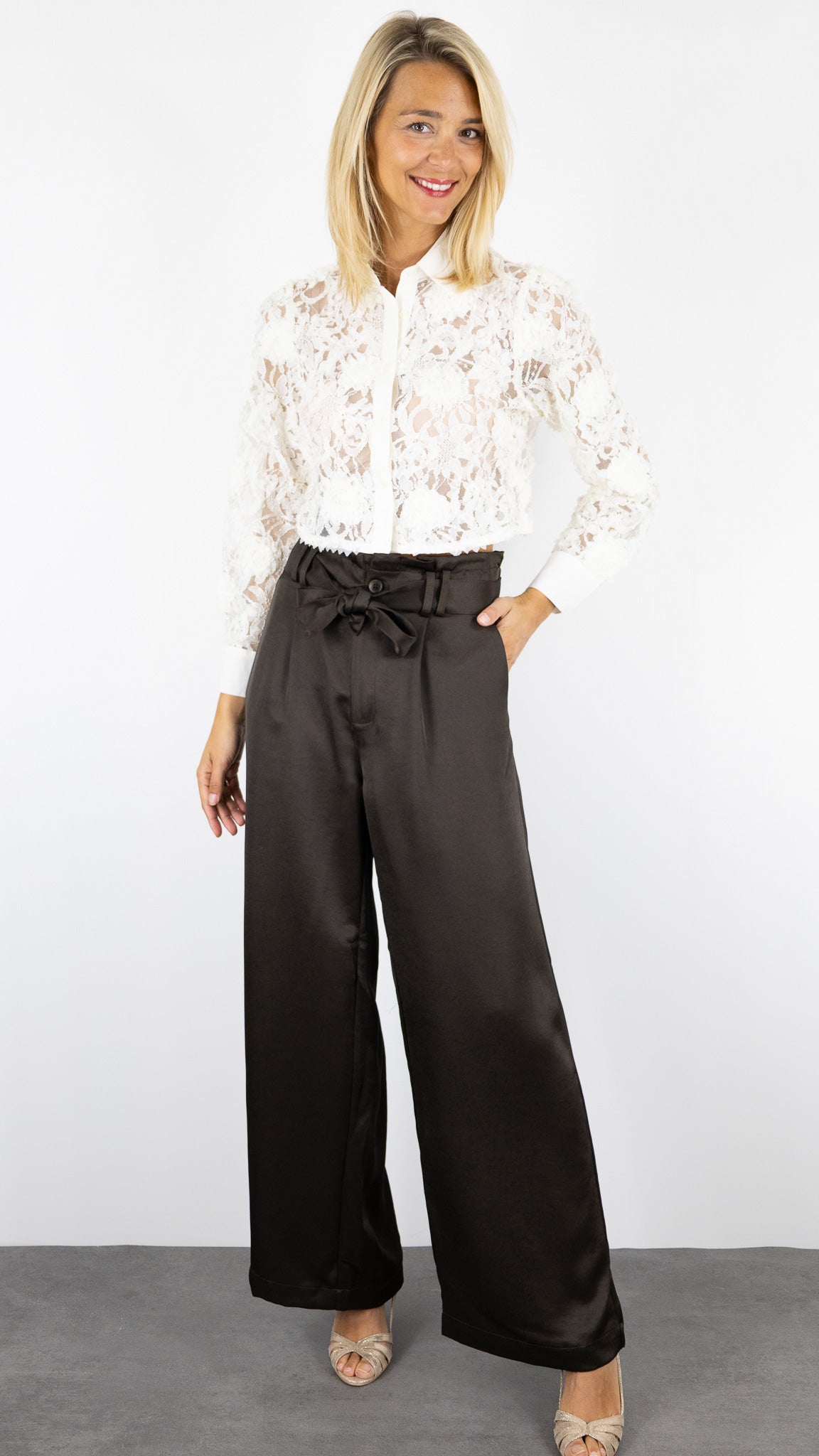 PANTALON FLUIDE TAILLE HAUTE ADORE OLYMPE#COLOR_CHOCOLAT