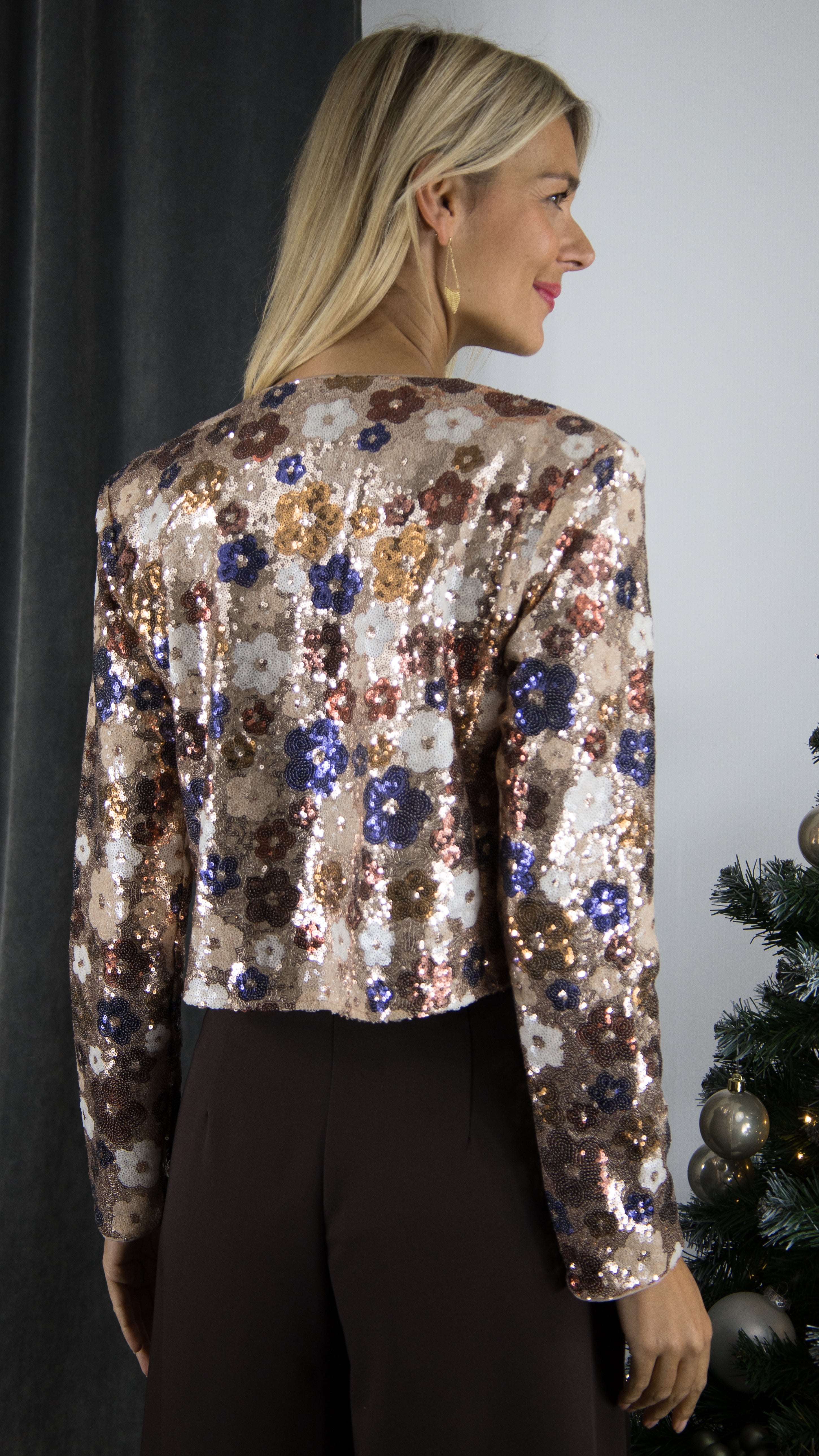 VESTE COURTE IMPRIME FLEUR A SEQUINS POUR FEMME VESTE CHOKLATE CK08378