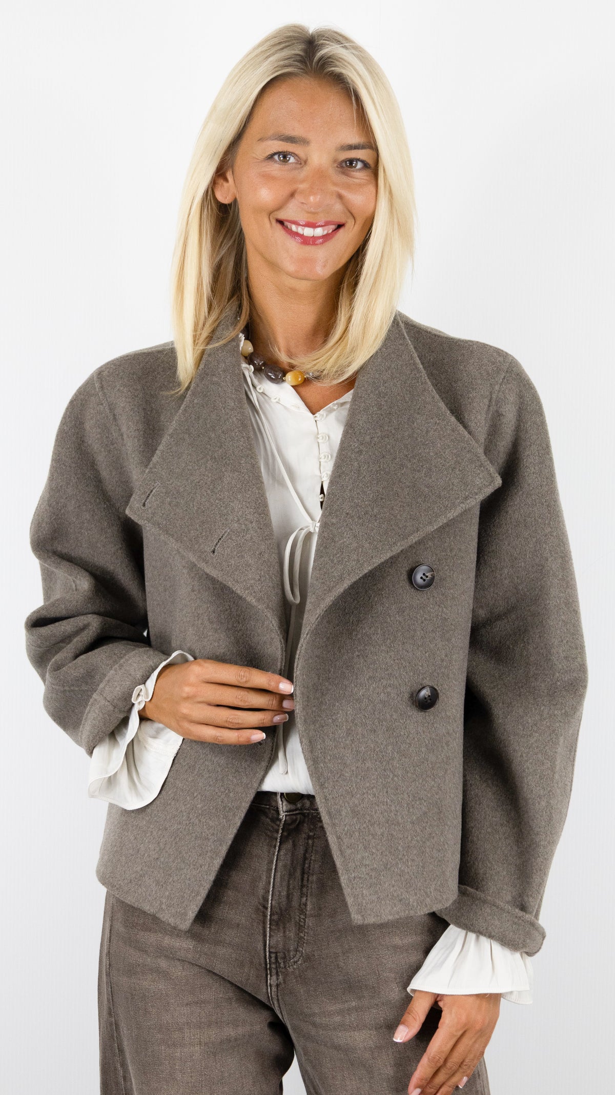 VESTE EN LAINE DOUBLE FACE TAUPE BA&SH KEMELIA