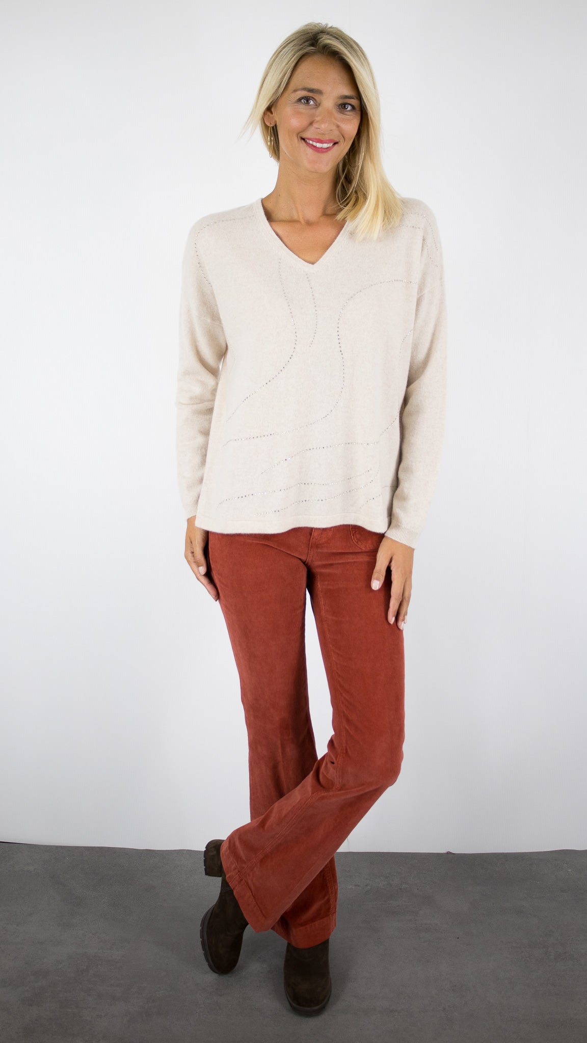 PULL COL V EN CACHEMIRE AVEC STRASS POUR FEMME ESTHEME CKH5262C#COLOR_3273/LIN