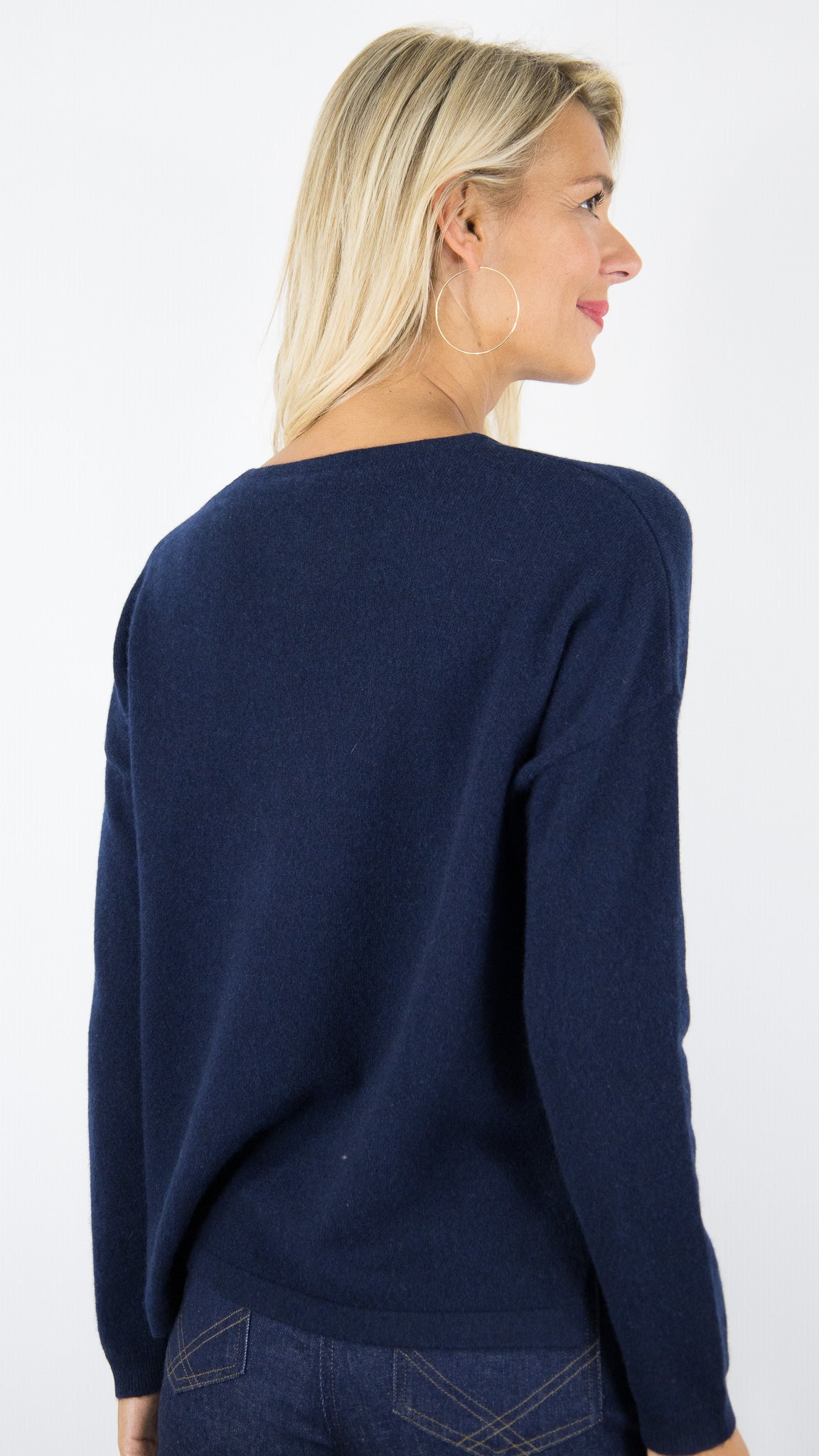 PULL COL V EN CACHEMIRE AVEC STRASS POUR FEMME ESTHEME CKH5262C#COLOR_53370/NUIT