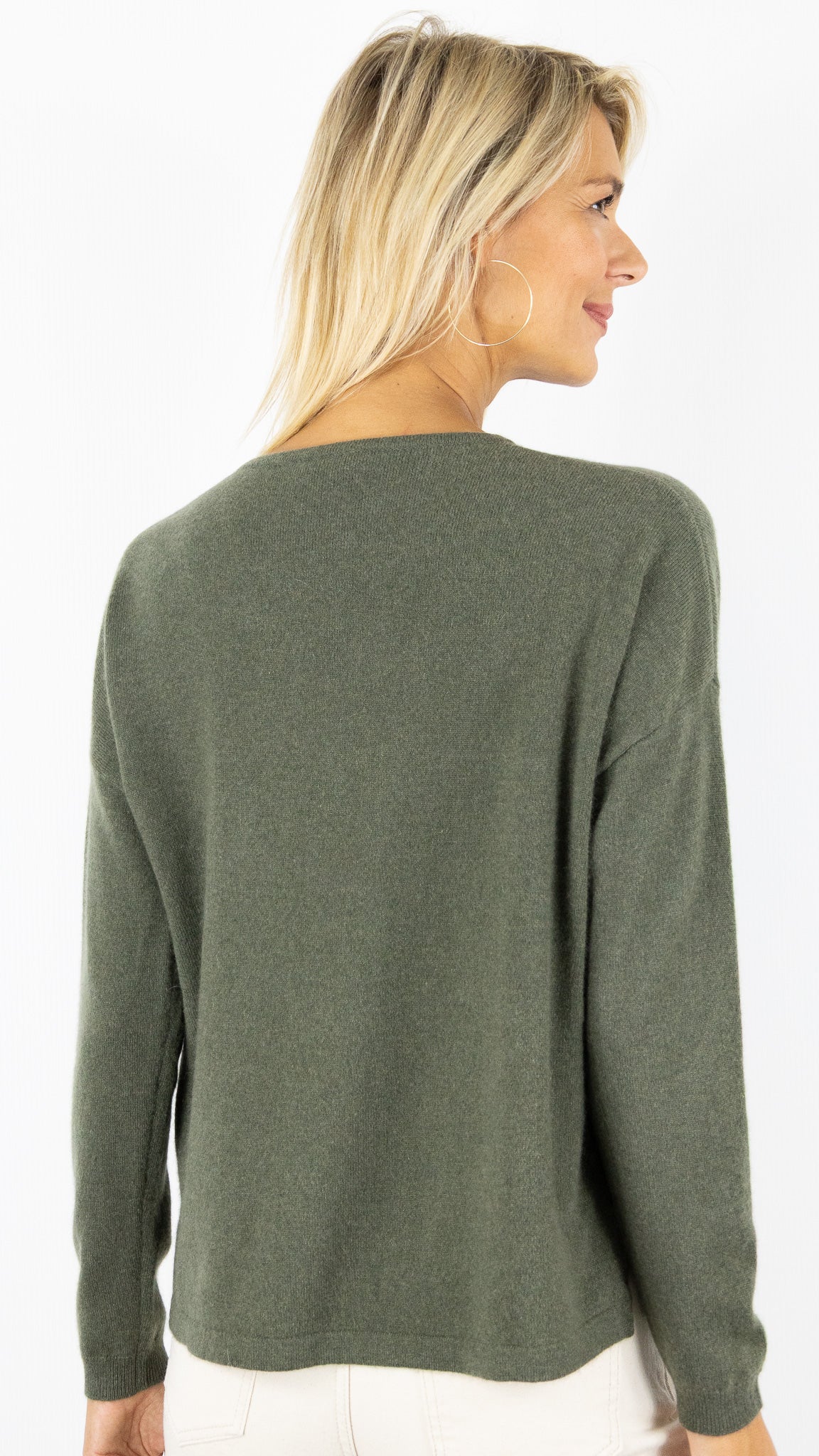PULL COL V EN CACHEMIRE AVEC STRASS POUR FEMME ESTHEME CKH5262C#COLOR_2109/VEGETAL