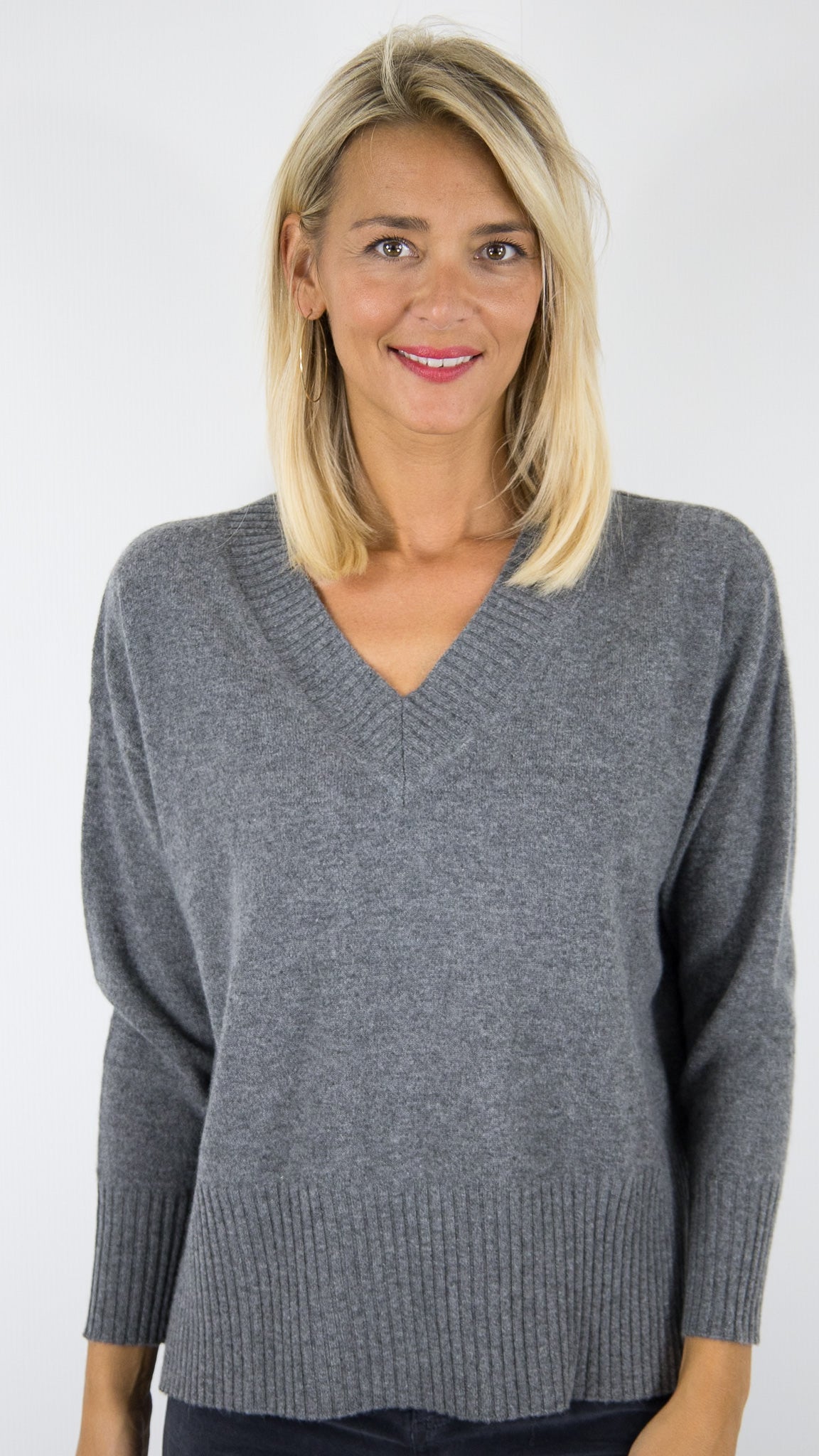 PULL COL V AMPLE EN CACHEMIRE ESTHEME CKH715C#COLOR_71322/ETAIN GRIS