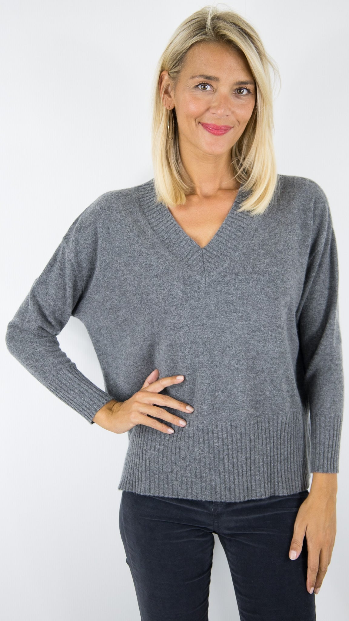 PULL COL V AMPLE EN CACHEMIRE ESTHEME CKH715C#COLOR_71322/ETAIN GRIS