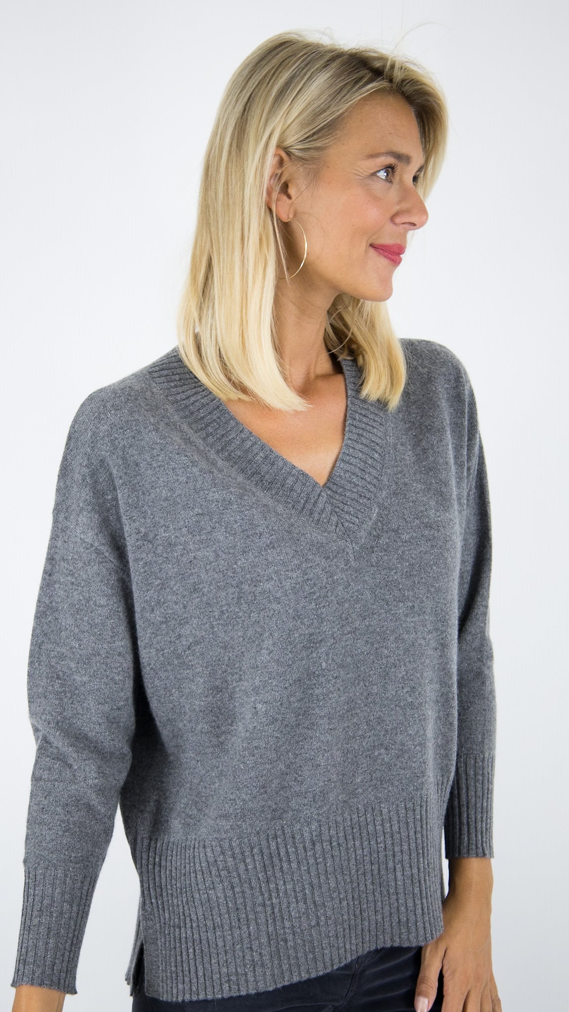 PULL COL V AMPLE EN CACHEMIRE ESTHEME CKH715C#COLOR_71322/ETAIN GRIS