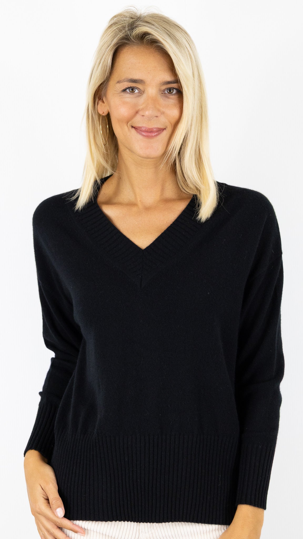 PULL COL V AMPLE EN CACHEMIRE ESTHEME CKH715C#COLOR_6148/NOIR