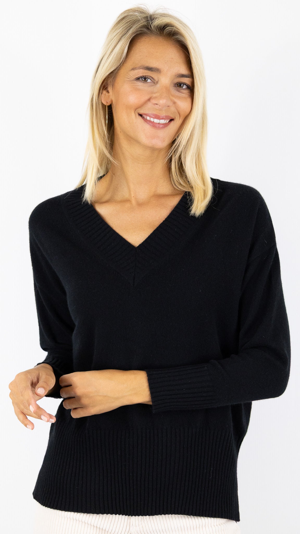 PULL COL V AMPLE EN CACHEMIRE ESTHEME CKH715C#COLOR_6148/NOIR
