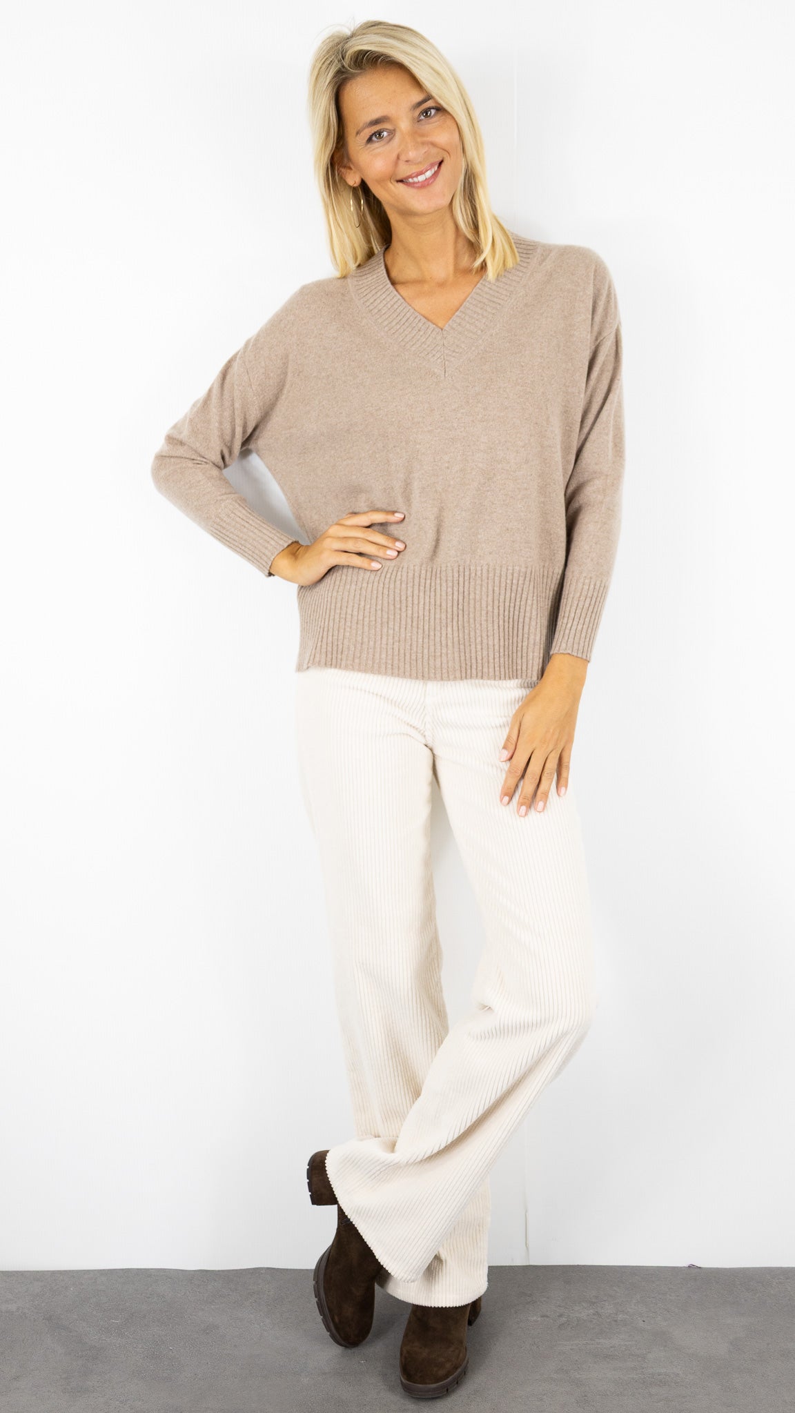PULL COL V AMPLE EN CACHEMIRE ESTHEME CKH715C#COLOR_1240/NOISETTE