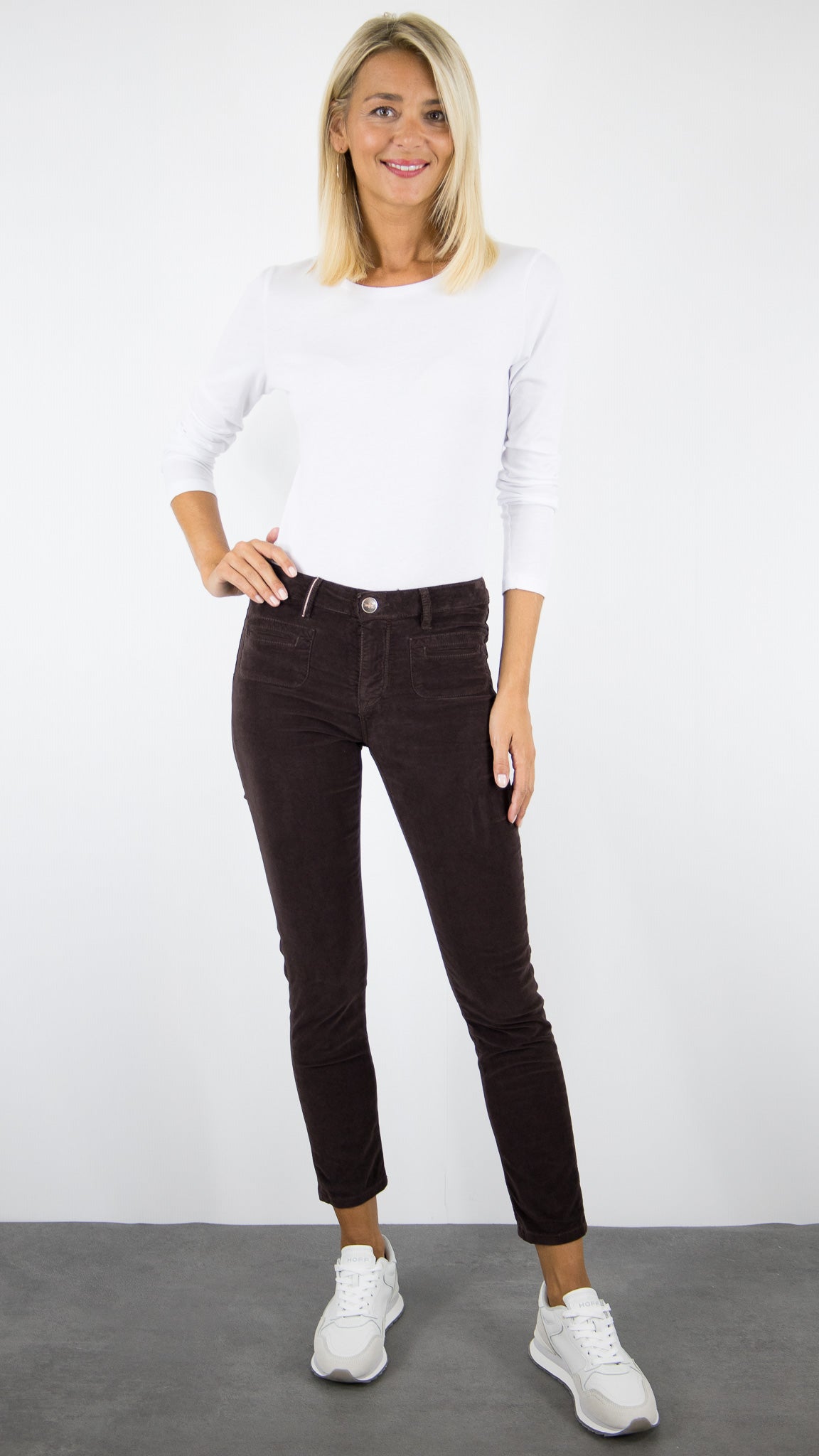 PANTALON SLIM EN VELOURS PALATINE LONGUEUR 7/8 ISLOW CLARA PALATINE CORD RECALL#COLOR_BRUN/CHOCO