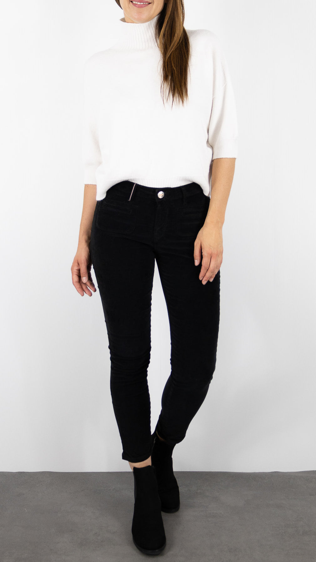 PANTALON SLIM EN VELOURS PALATINE LONGUEUR 7/8 ISLOW CLARA PALATINE CORD RECALL#COLOR_NOIR