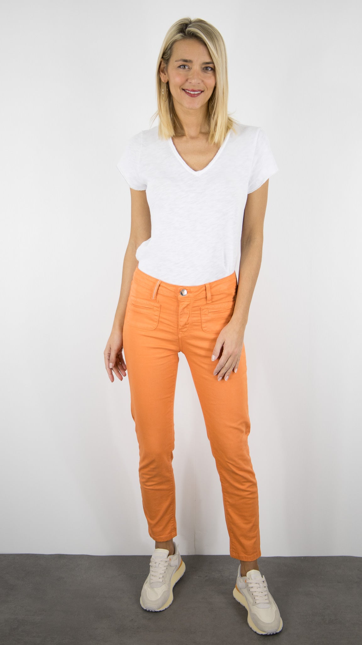 PANTALON SLIM EN COTON LYCRA POUR FEMME ISLOW CLARA SATIN LYCRA#COLOR_PAPAYE/ORANGE