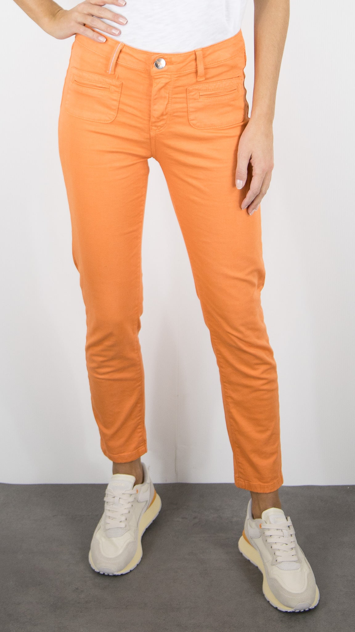 PANTALON SLIM EN COTON LYCRA POUR FEMME ISLOW CLARA SATIN LYCRA#COLOR_PAPAYE/ORANGE