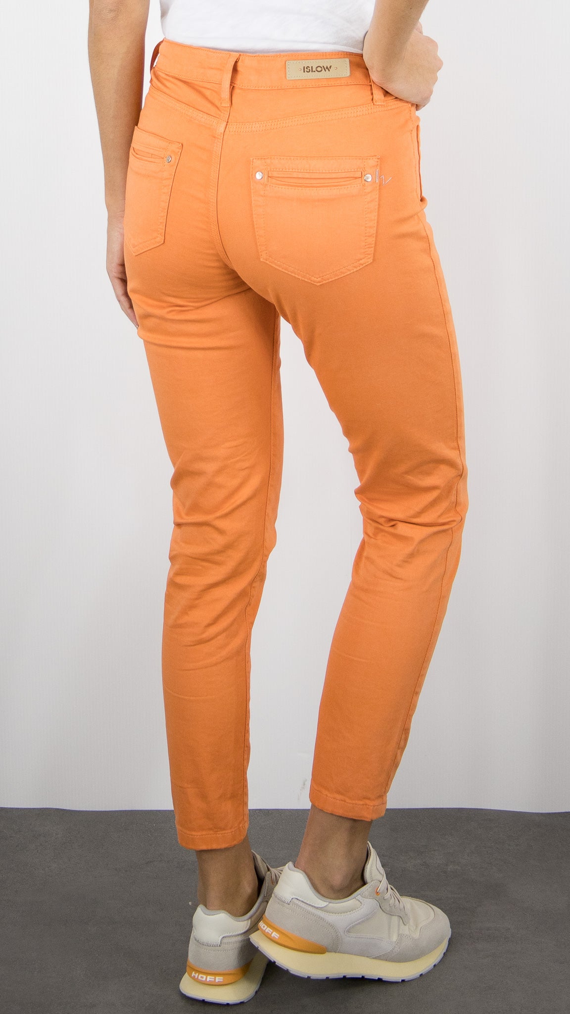 PANTALON SLIM EN COTON LYCRA POUR FEMME ISLOW CLARA SATIN LYCRA#COLOR_PAPAYE/ORANGE