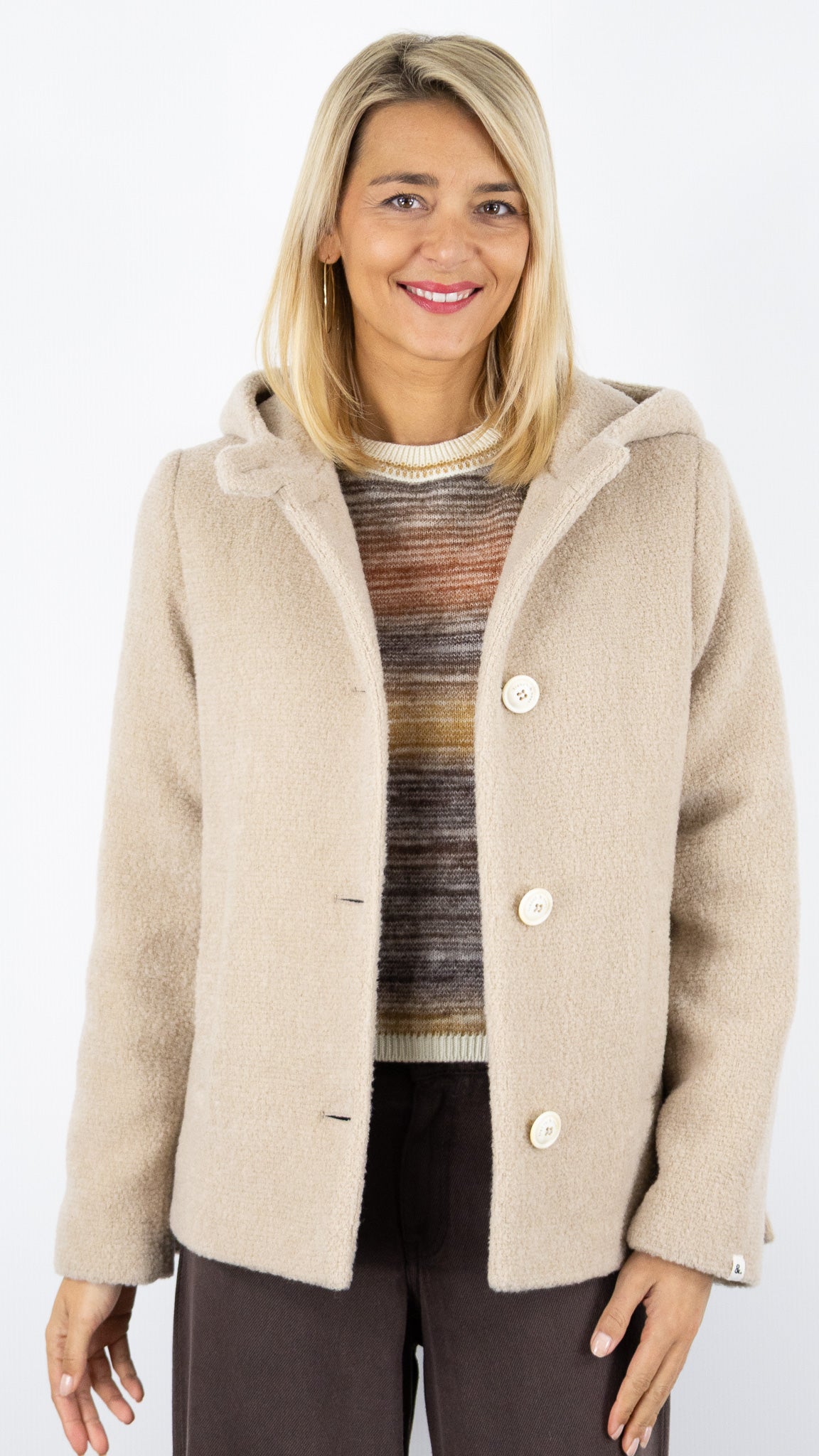 MANTEAU COURT A CAPUCHE EN LAINE POUR FEMME TRENCH AND COAT CORMOZ2#COLOR_AWLE59/GREIGE