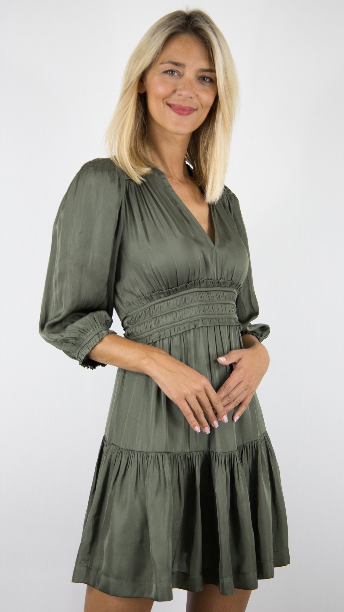 ROBE COURTE FLUIDE BA&SH CYRILIA#COLOR_KAKI