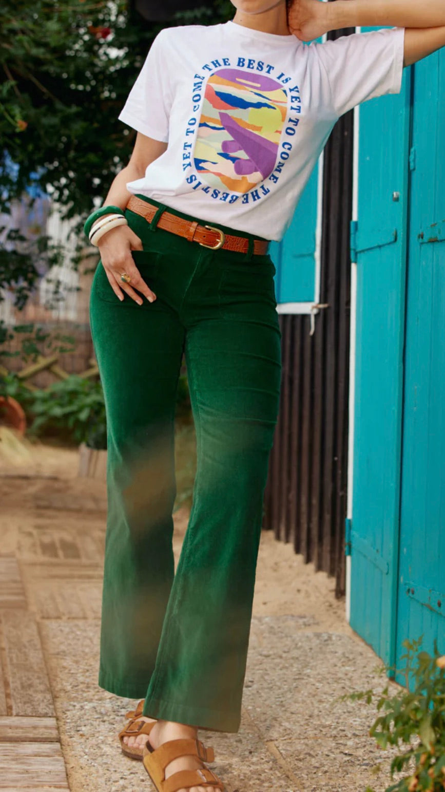 PANTALON FLARE EN VELOURS LA PETITE ETOILE SONNY VERT
