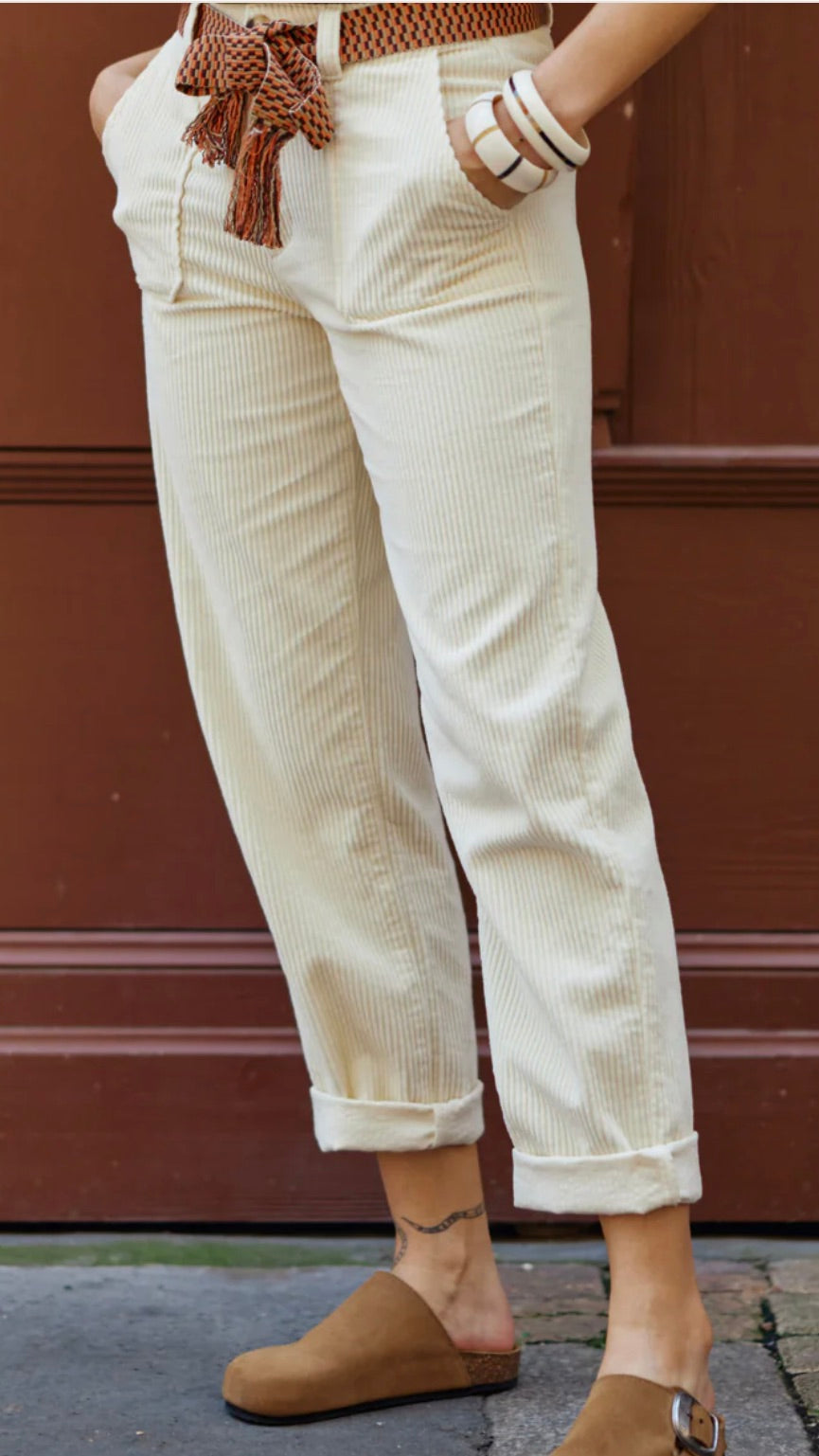 PANTALON DROIT EN VELOURS COTELE MARISOL LA PETITE ETOILE ECRU