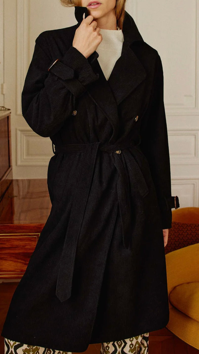 TRENCH EN VELOURS COTELE NOIR LA PETITE ETOILE EULALIE