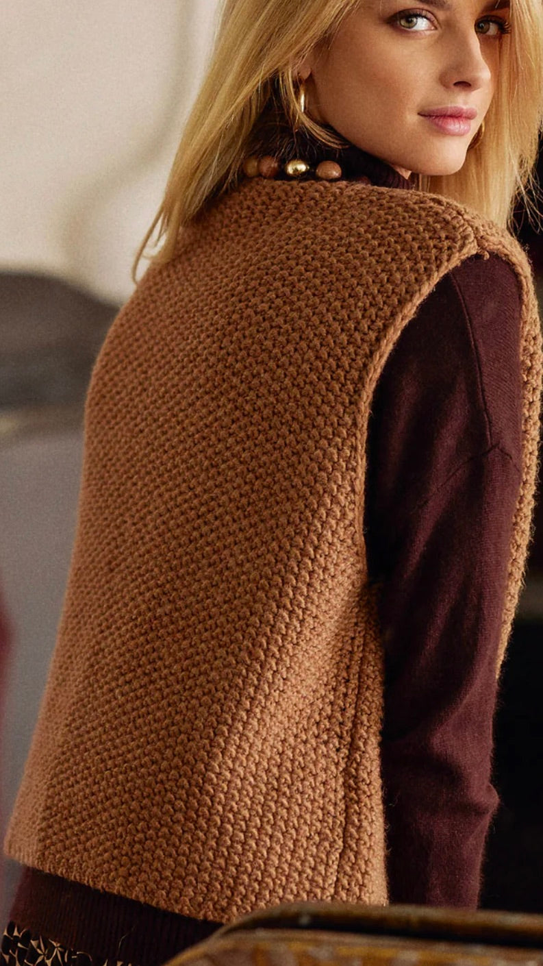 GILET SANS MANCHES EN MAILLE CREA LA PETITE ETOILE BEIGE