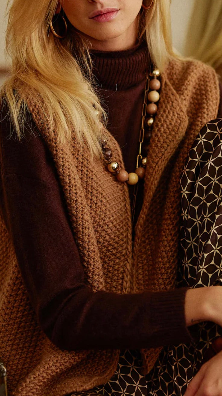 GILET SANS MANCHES EN MAILLE CREA LA PETITE ETOILE BEIGE