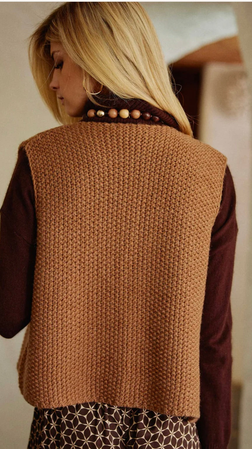 GILET SANS MANCHES EN MAILLE CREA LA PETITE ETOILE BEIGE