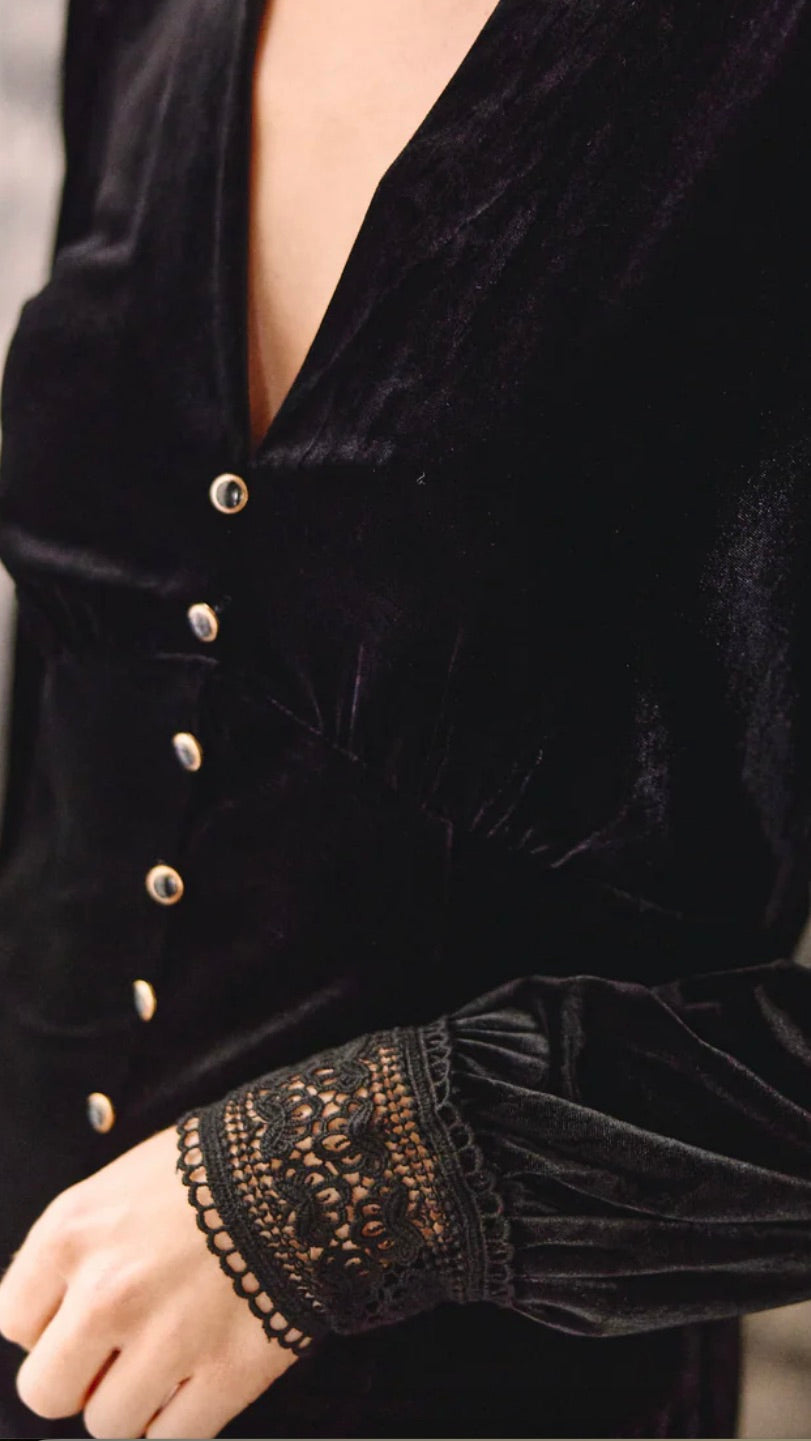 ROBE BOUTONNEE EN VELOURS JORGINA LA PETITE ETOILE NOIR