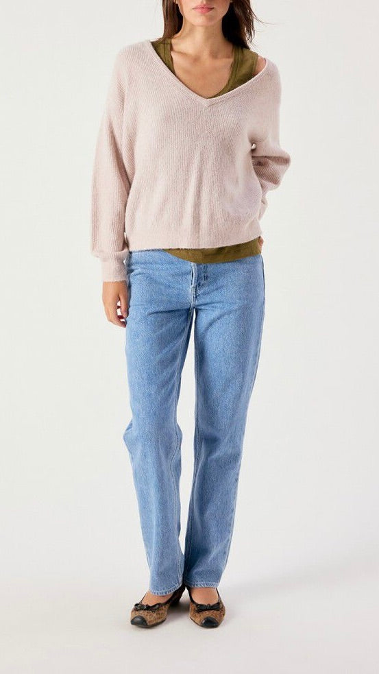 PULL V AMPLE EN LAINE POUR FEMME AMERICAN VINTAGE DAMSVILLE#COLOR_POUSSIERE CHINE