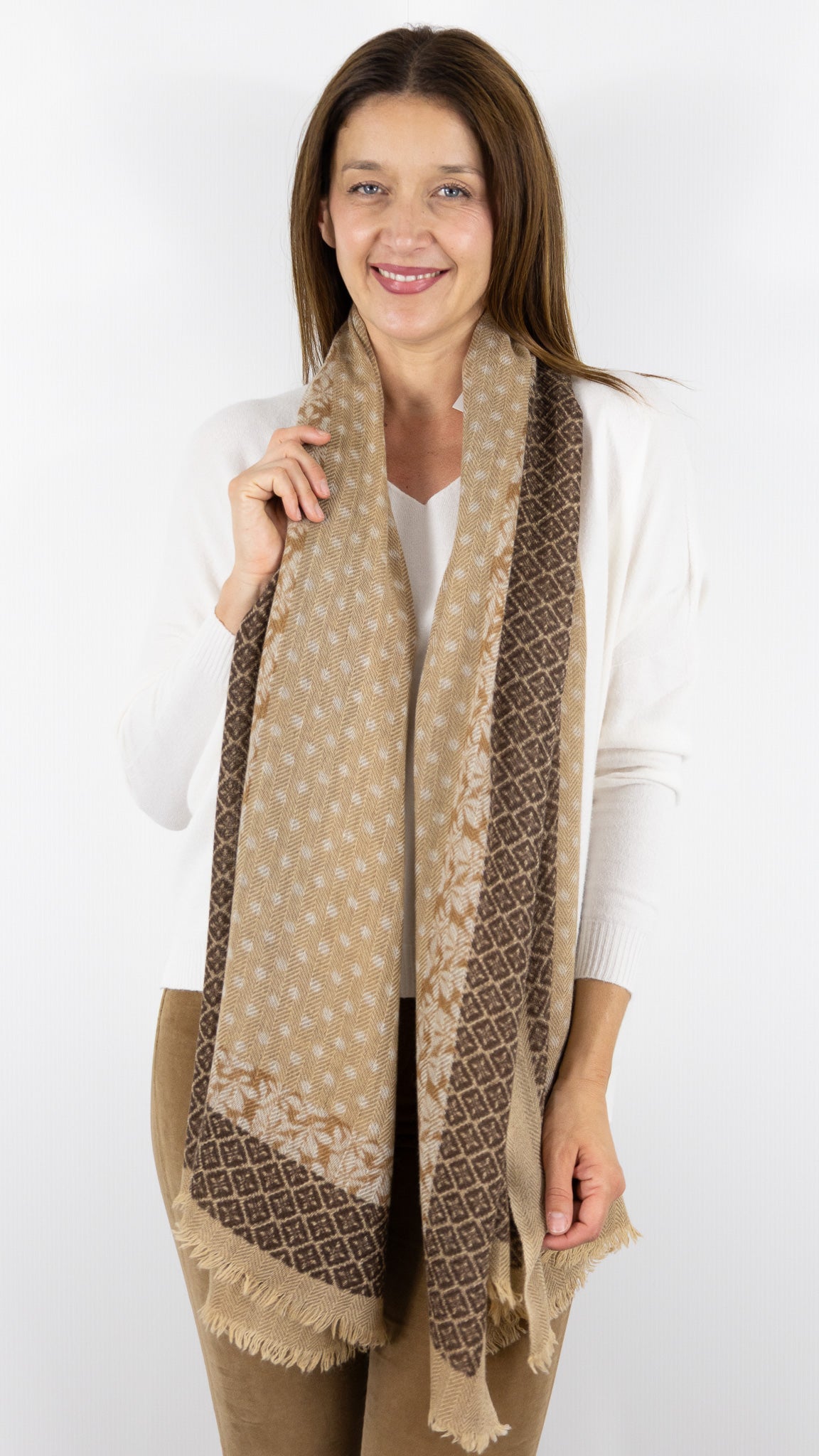 ECHARPE IMPRIMEE EN LAINE ET CACHEMIRE GERARD DAREL RANIAH CAMEL