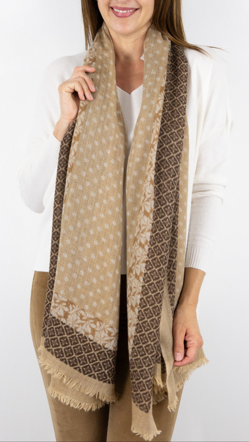 ECHARPE IMPRIMEE EN LAINE ET CACHEMIRE GERARD DAREL RANIAH CAMEL